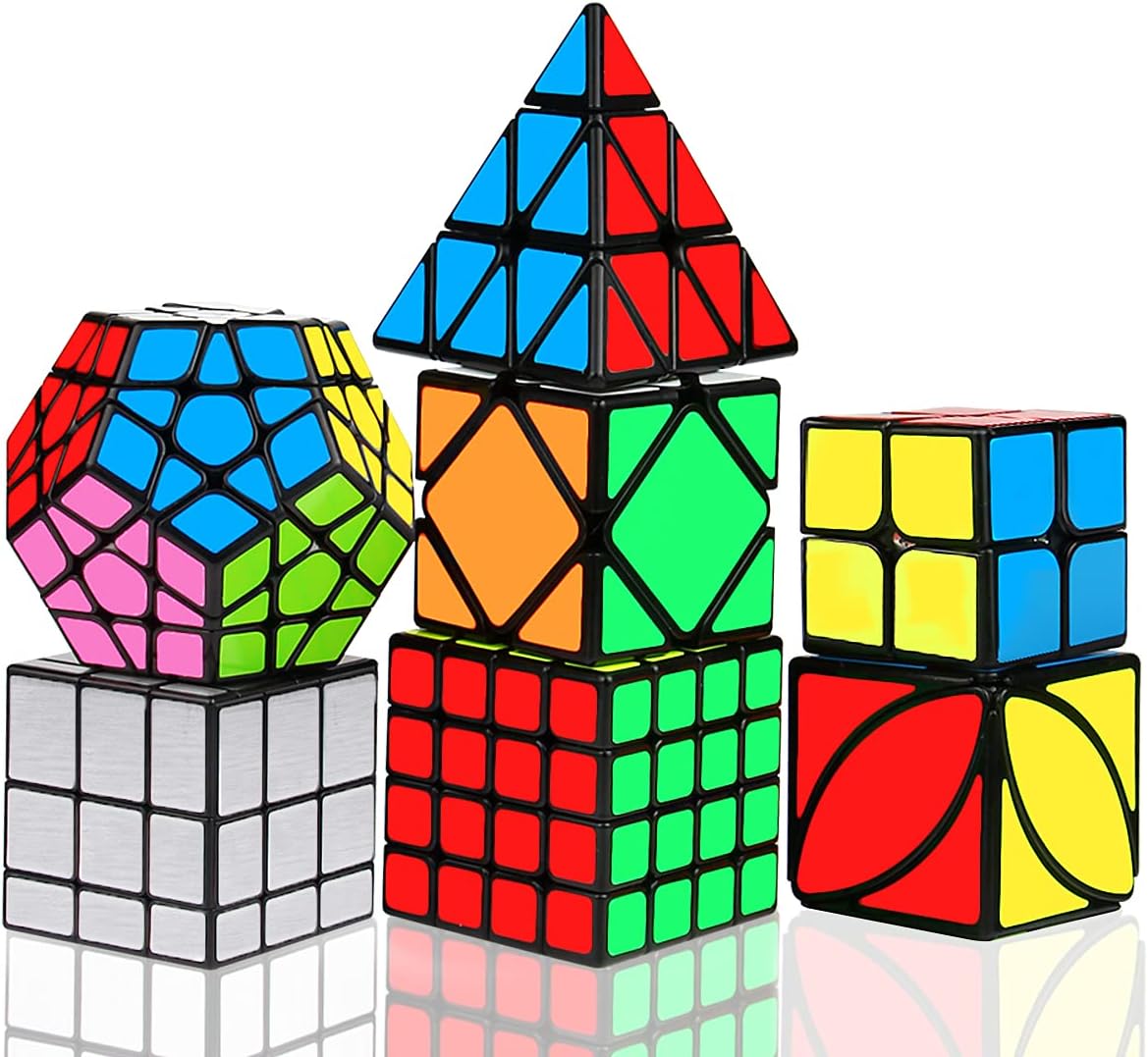 Speed Cube Set, Libay Magic Cube Bundle 2x2 4x4 Pyramid Megaminx Skew Mirror Ivy Sticker Cube Puzzle Collection Toy Puzzles Cube for Kids and Adults Set of 8