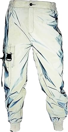 LZLRUN Men Rave Reflective Pants Breathable Zipper Fluorescent Trousers Casual Harajuku Night Sporting Jogger