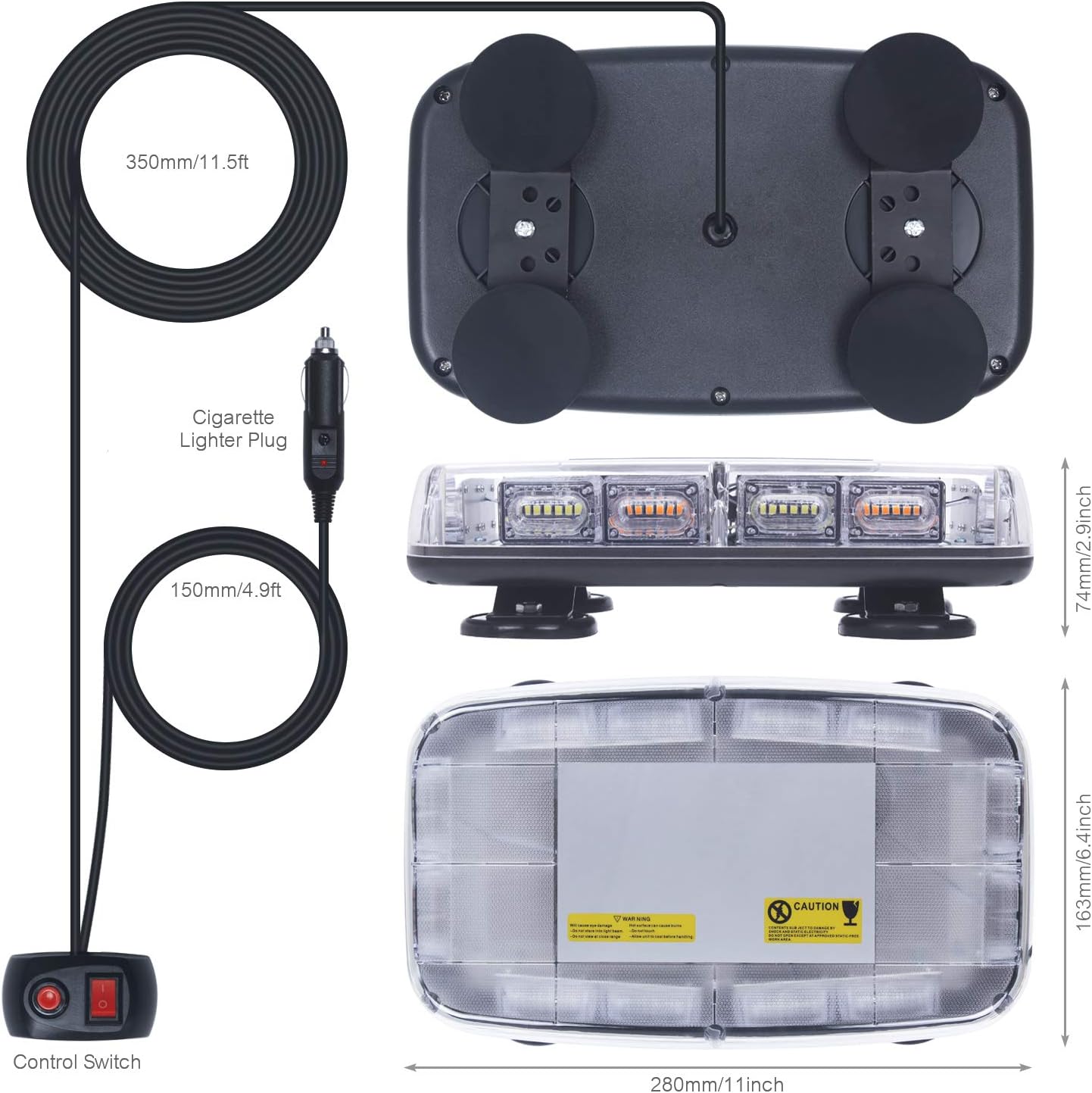 LINKITOM LED Strobe Light, 12V-24V 72 LED Warning Safety Flashing Beacon Lights with 4 Magnet and 16.4 ft Straight Cord for Vehicle Forklift Truck Tractor UTV Car Bus