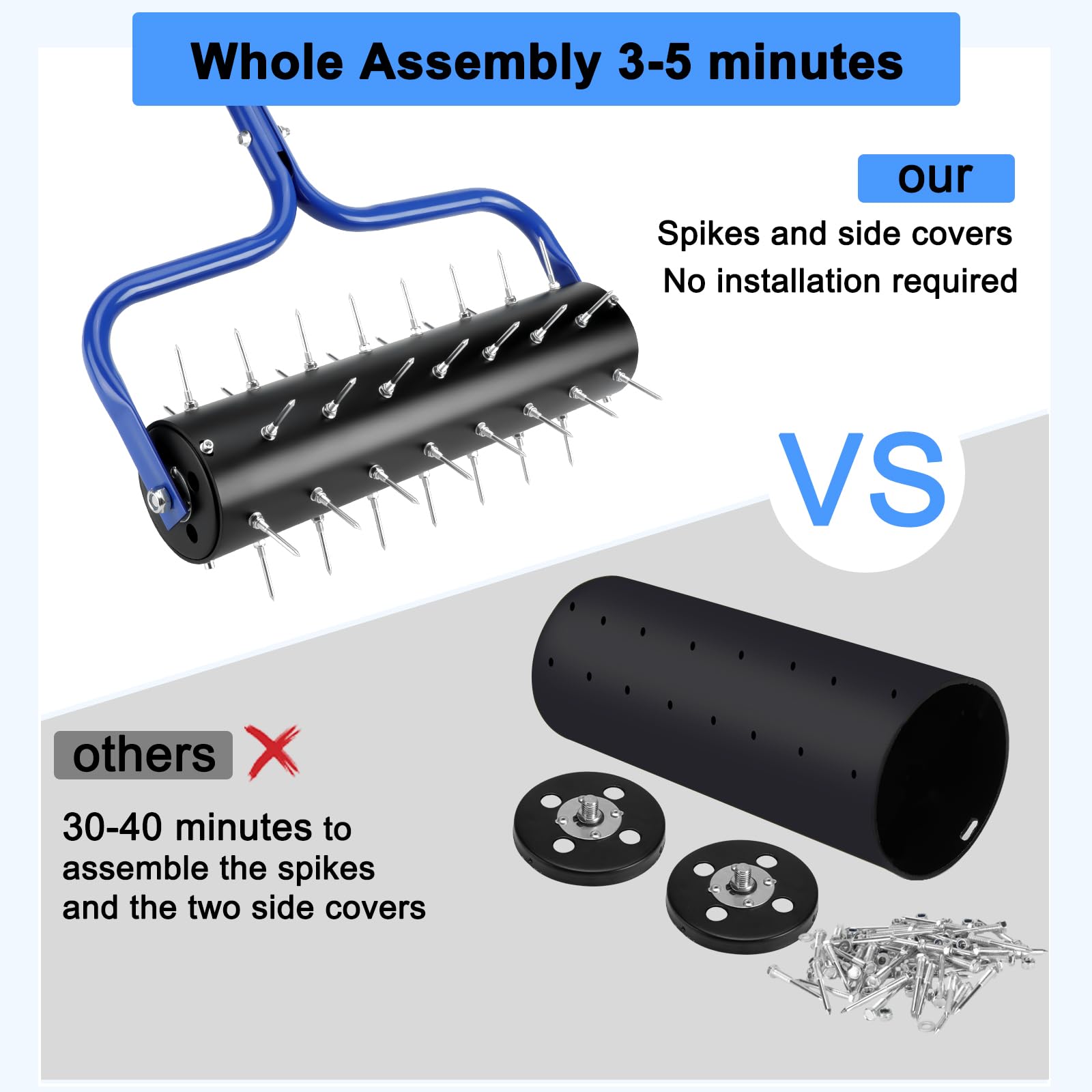 Yivikpe - Aeratore per prato da 53,3 cm, manico lungo 190,5 cm con connessioni a clip rapide, strumento aeratore manuale da giardino resistente, penetratore del terreno del prato con punte,