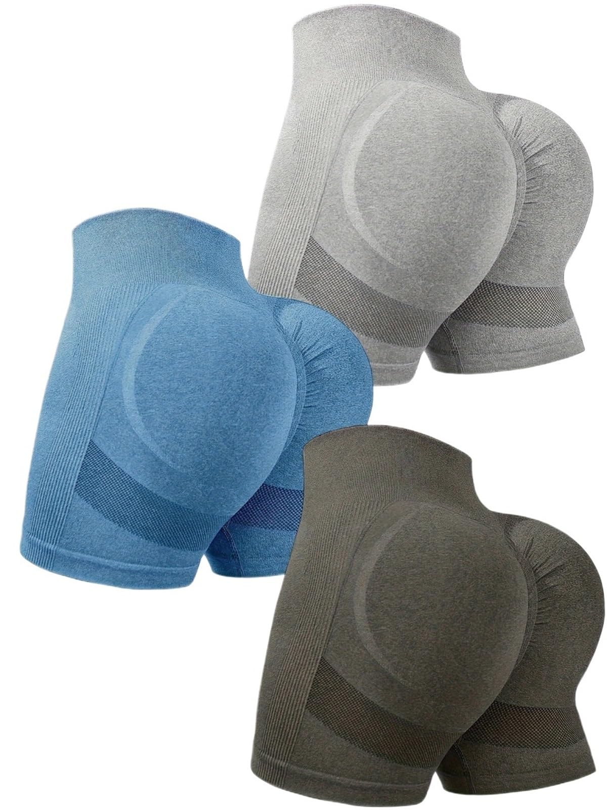pantaloncini donna push up Set da 3 pezzi di abbigliamento yoga donna | Pantaloncini sportivi casual a vita alta e fianchi alti in tinta unita
