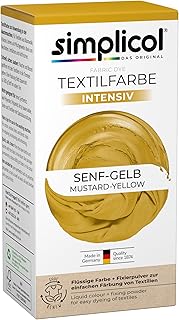 simplicol Tinte textil intenso amarillo mostaza | Fácil coloración en la lavadora | Pintura líquida y polvo de fijación | 1 unidad