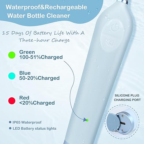 Miniatura 5 de Limpiador eléctrico de cepillo de botellas con soporte, limpiador automático recargable de botellas de agua con mango de extensión de acero