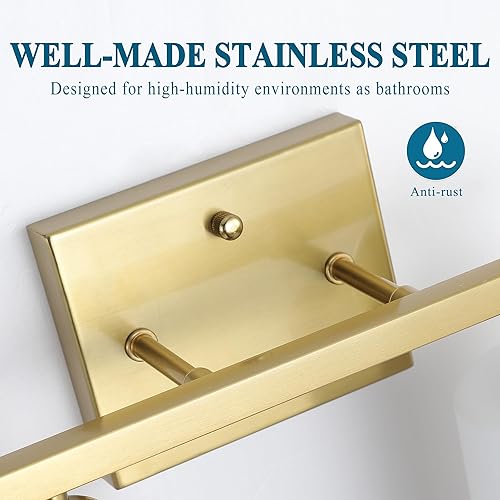 Miniatura 3 de Lámpara de tocador de baño de acero inoxidable con vidrio de leche sobre el espejo, 2 lámparas de baño doradas cepilladas con vidrio esmerilado,