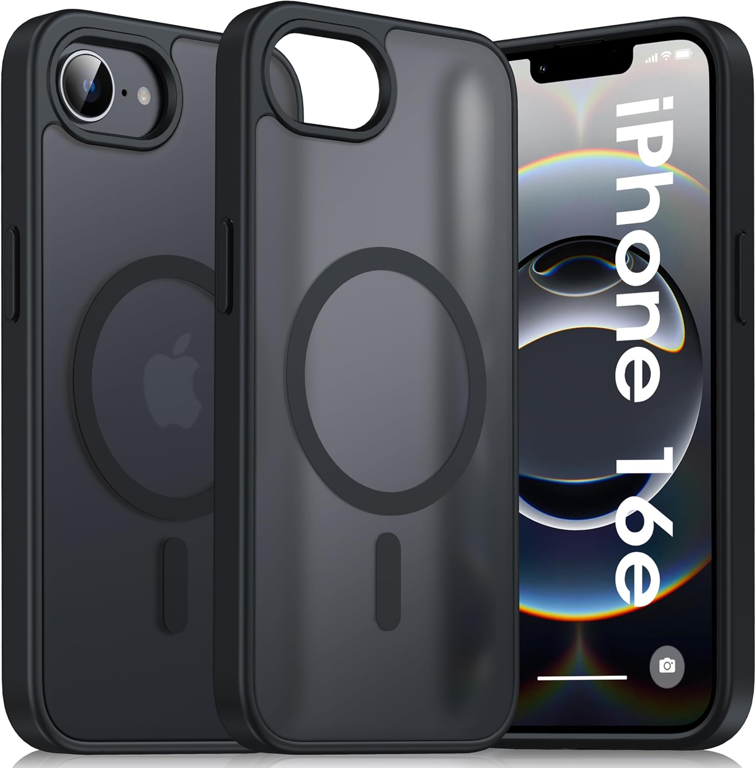 Magnetic for iPhone 16e Case 2025[Skin-Friendly] [12FT Military-Grade Drop Protection] [Fit for Magnetic Accessories] Sleek Anti-Scratch Semi-Transparent Case for iPhone 16e, 6.1-inch, Black iPhone 16e iPhone 16e--Black