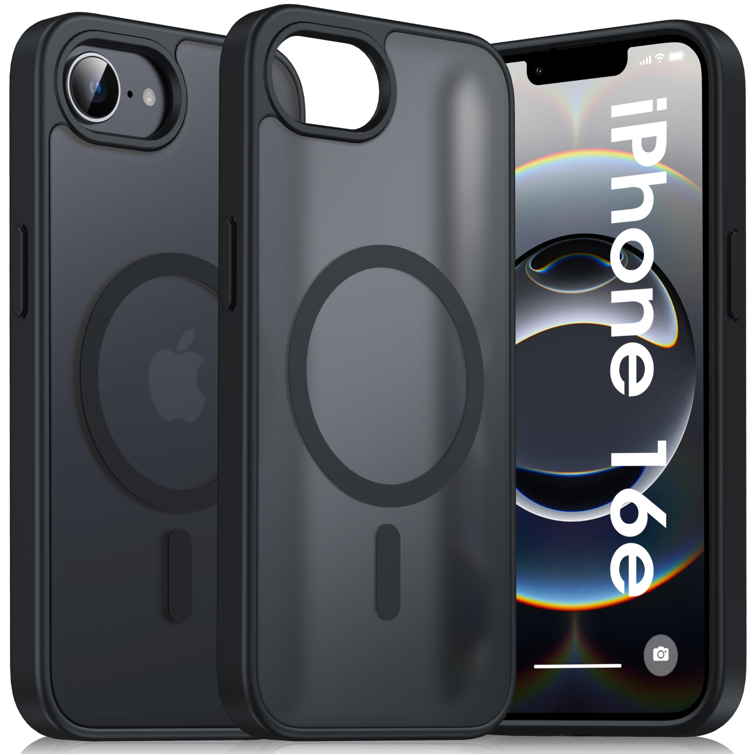 Magnetic for iPhone 16e Case 2025[Skin-Friendly] [12FT Military-Grade Drop Protection] [Fit for Magnetic Accessories] Sleek Anti-Scratch Semi-Transparent Case for iPhone 16e, 6.1-inch, Black