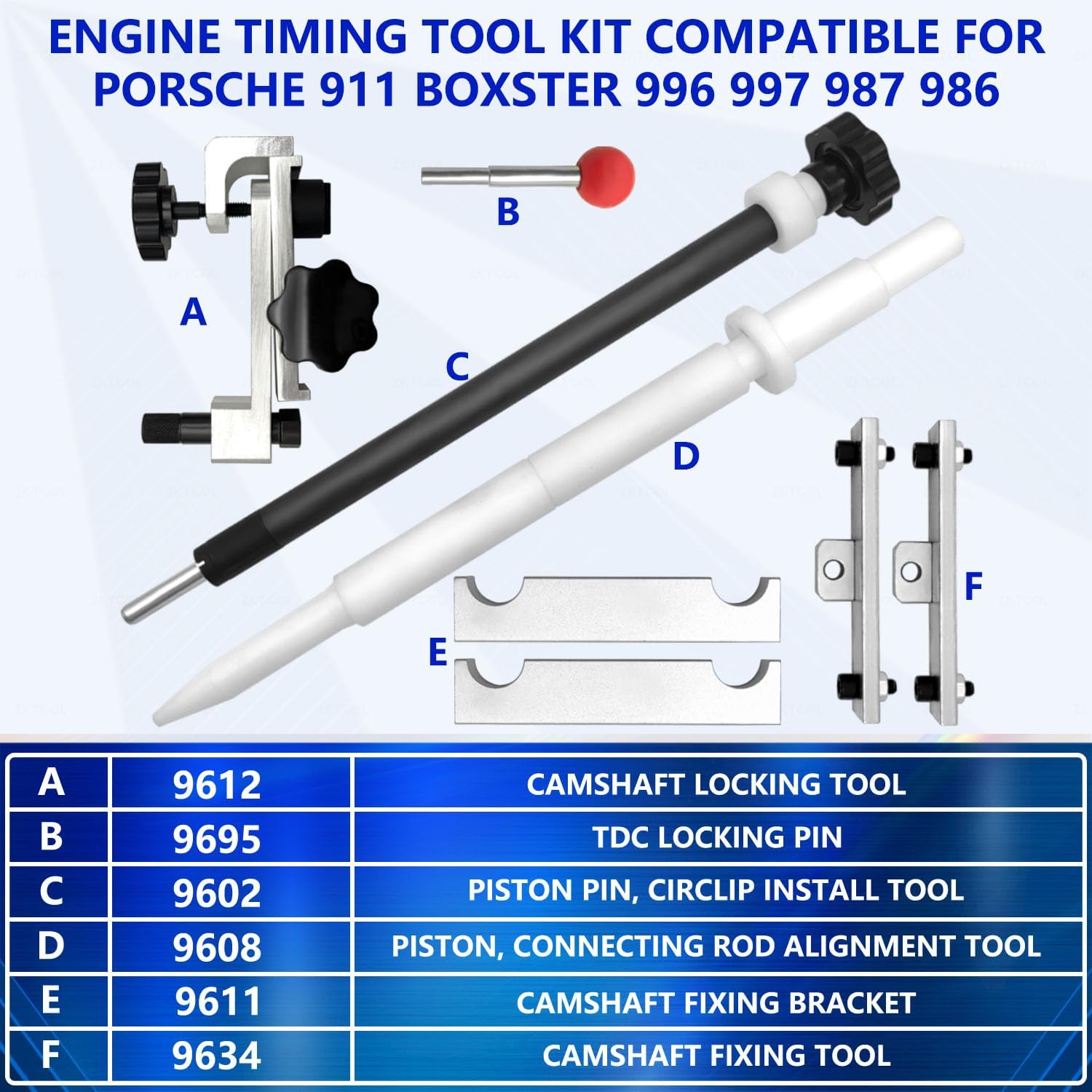 ZKTOOL Kit di strumenti per la messa in fase del motore, compatibile con Porsche 911 Boxster 996 997 987, set di strumenti per l'allineamento del bloccaggio del tensionamento dell'albero a camme del