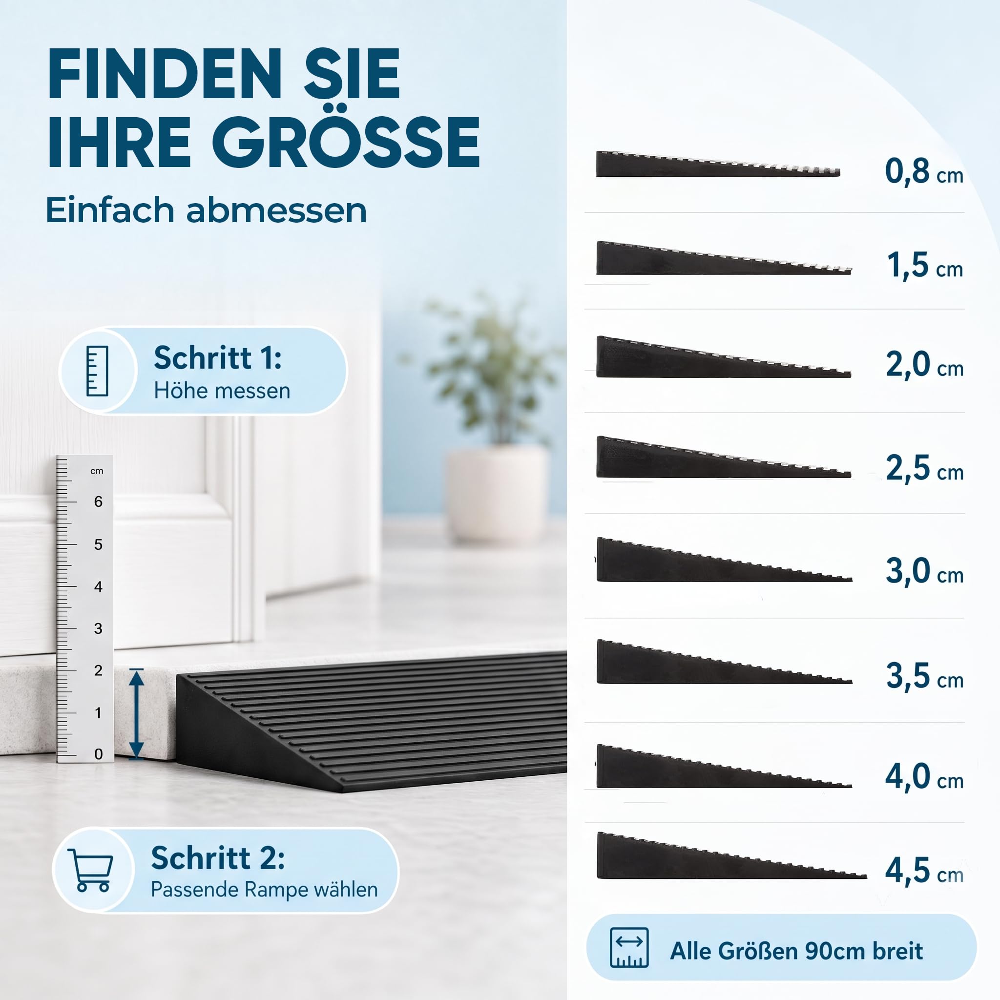 Türschwellenrampe 2,5cm Rollstuhlrampe Gummirampe Auffahrrampe Schwellenrampe Bordsteinrampe für Rollstuhl, Kinderwagen, Rollator oder e Scooter