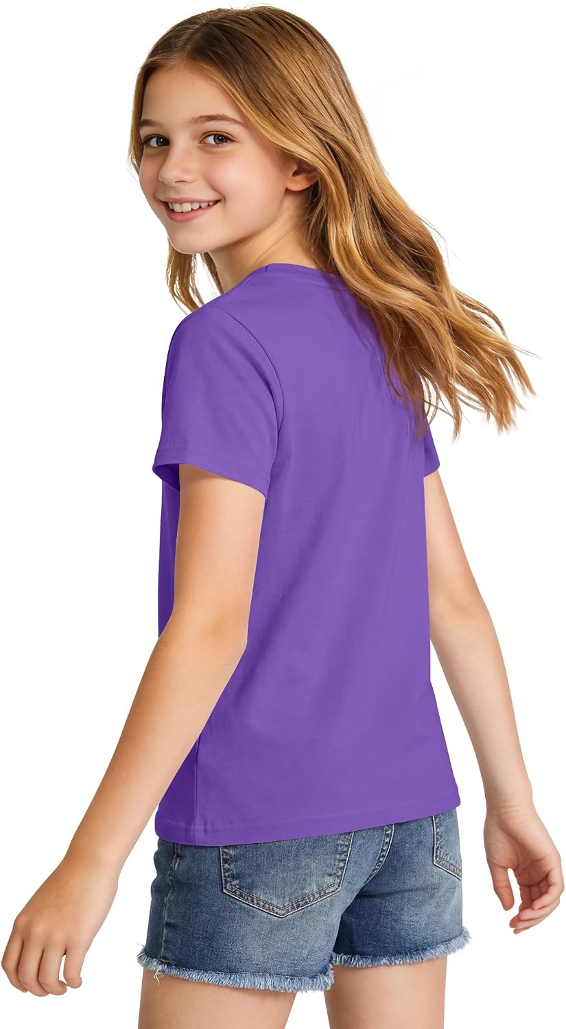 BOOPH Girls Shirts Short Sleeve Tshirt Kids Cotton Crewneck Top Tees 4 Pack