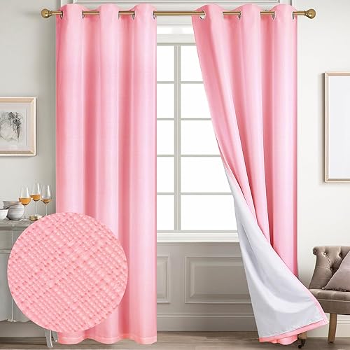 Miniatura 73 de Diraysid Cortinas 100% opacas de lino blanco para dormitorio, con ojales, aislamiento térmico, cortinas de oscurecimiento de habitación (2 paneles,