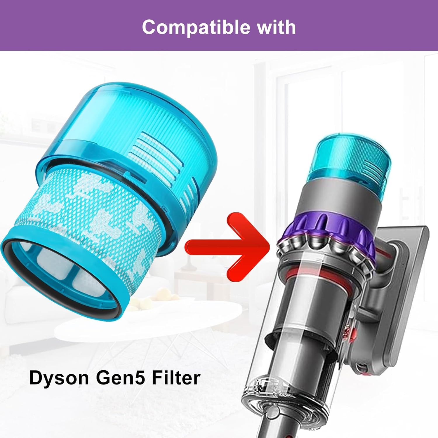Vacuum Filter Replacement Kit for Dyson Gen5detect, Gen5outsize Cordless Vacuum Cleaner. Replacement Filter Compatible with Dyson Gen 5 Cordless Stick Vacuums, 3 Pack