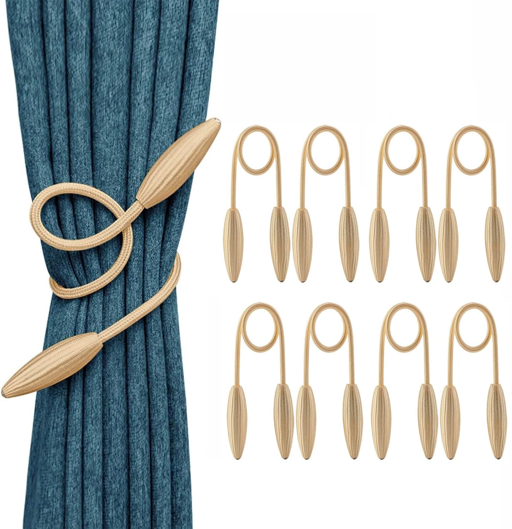 INOVERA (LABEL) 8 Pieces Windows Curtain Tiebacks - Curtains Holder Twist Tieback - Drapery Holdbacks for Office Home Decorative Accessories (Beige)