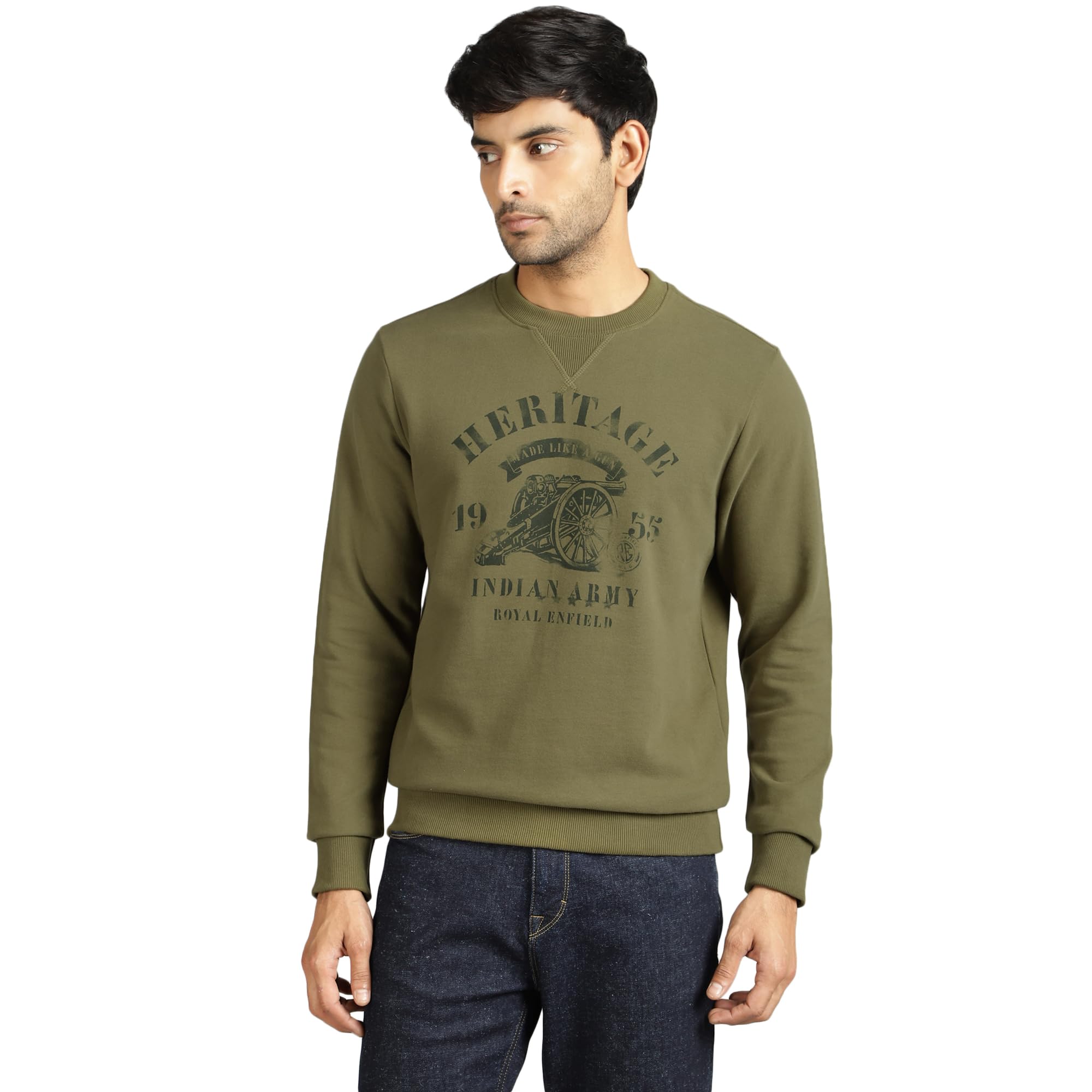 Royal Enfield Heritage Sweatshirt Olive (2XL) 46 CM | Material: 100% Cotton | Fabric: Terry 340.0 GSM | Type: Crewneck | Style : Fashion | Gender: Men's-picture-20