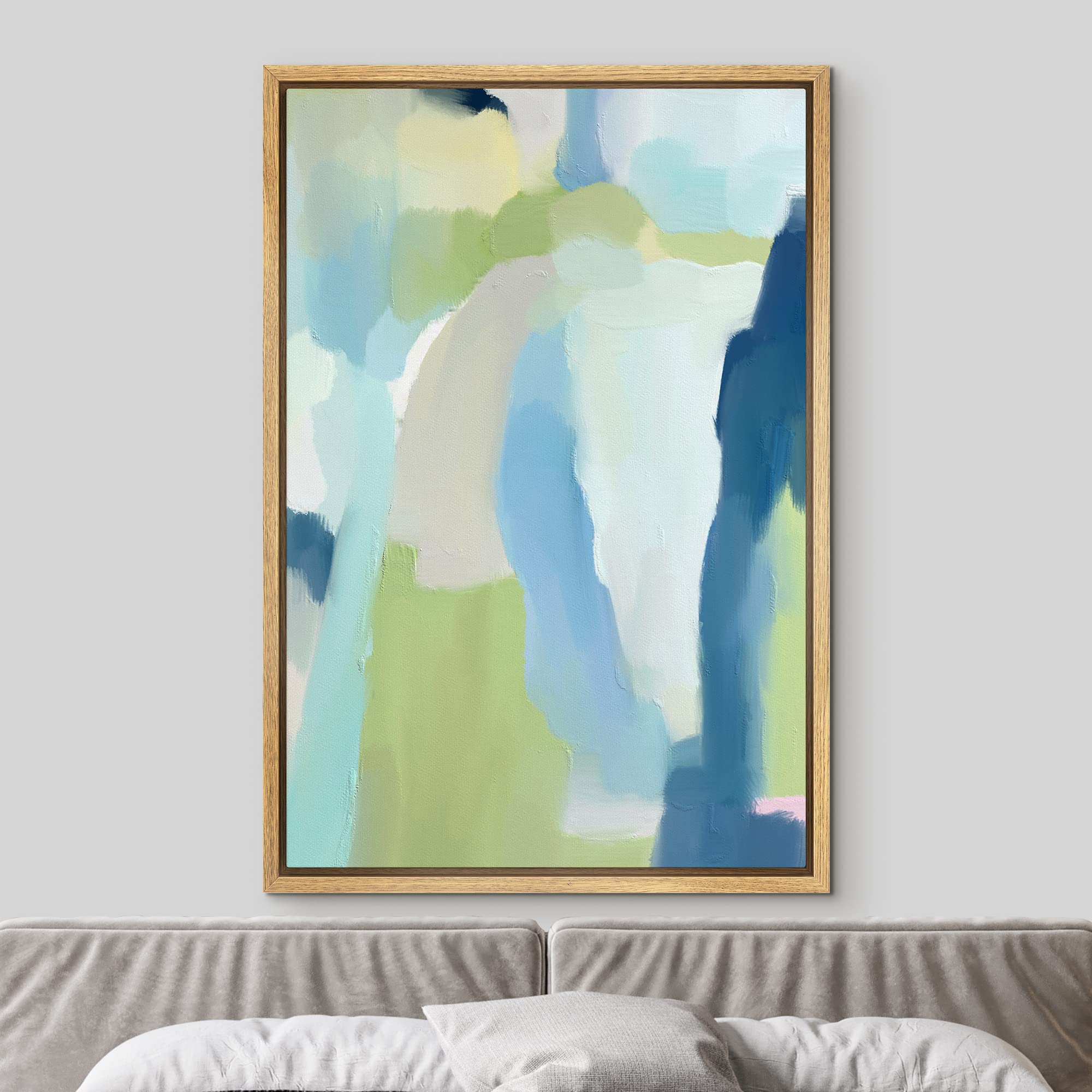 MUDECOR Framed Canvas Print Wall Art Vibrant Green Blue Pastel ...