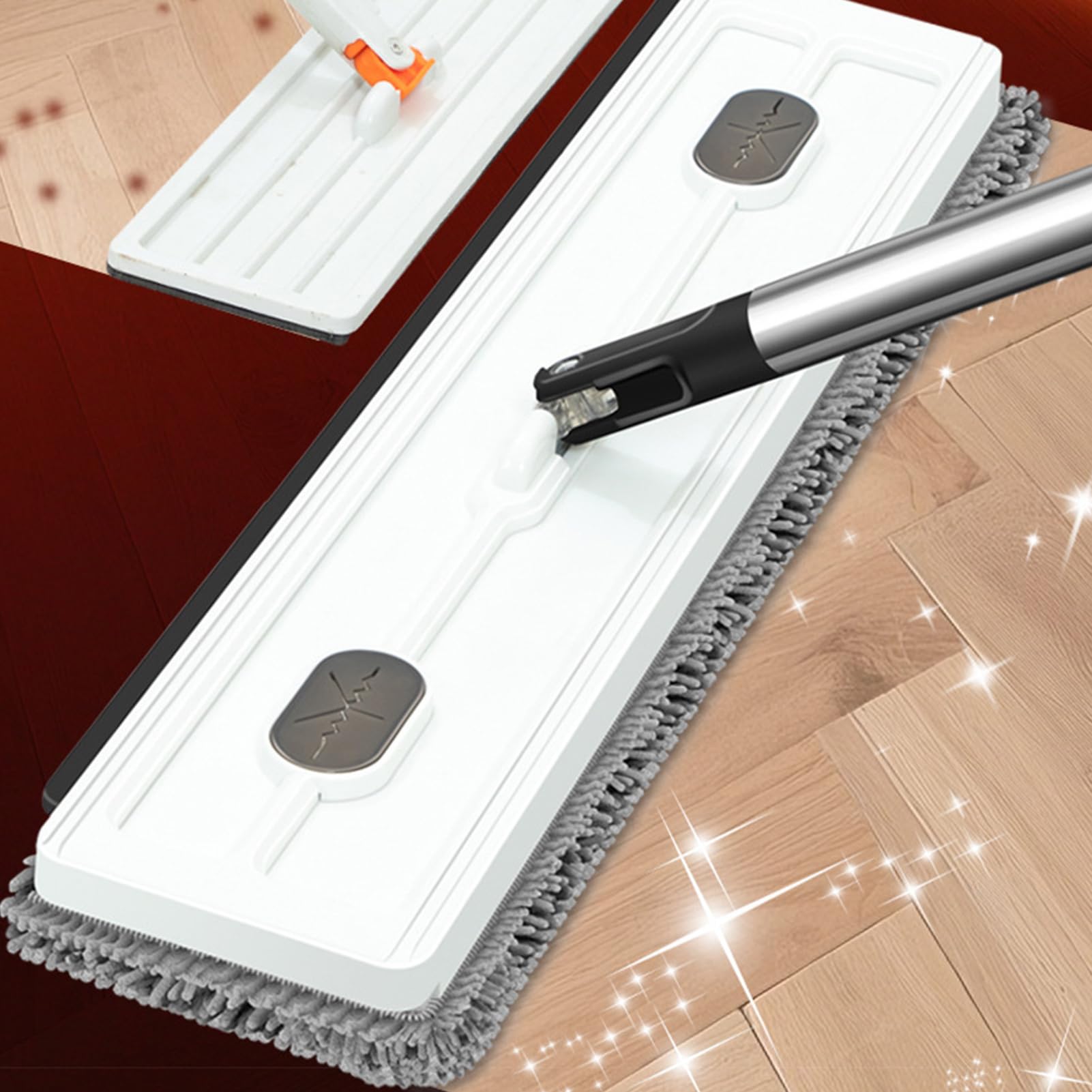 Balai plat pour la maison - Outil de nettoyage de grande taille avec long manche | Idéal pour sols en bois, carrelage, tapis, salle de bain, garage chambre