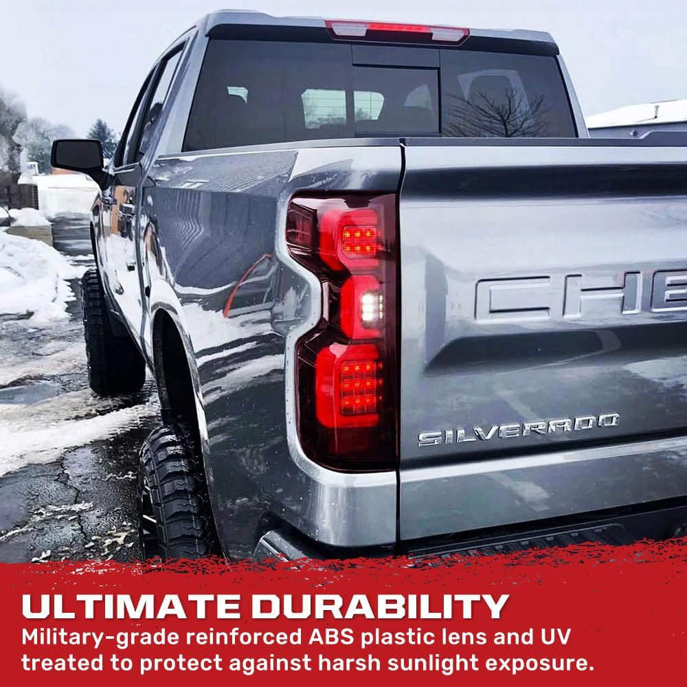 RECON - Fits 19-25 Silverado 1500 & 20-23 2500/3500 Premium OLED Tail Lights Ultra Bright Running Lights (Replaces Factory/OEM LED Tail Lights Only) Dark Smoked Red Lens