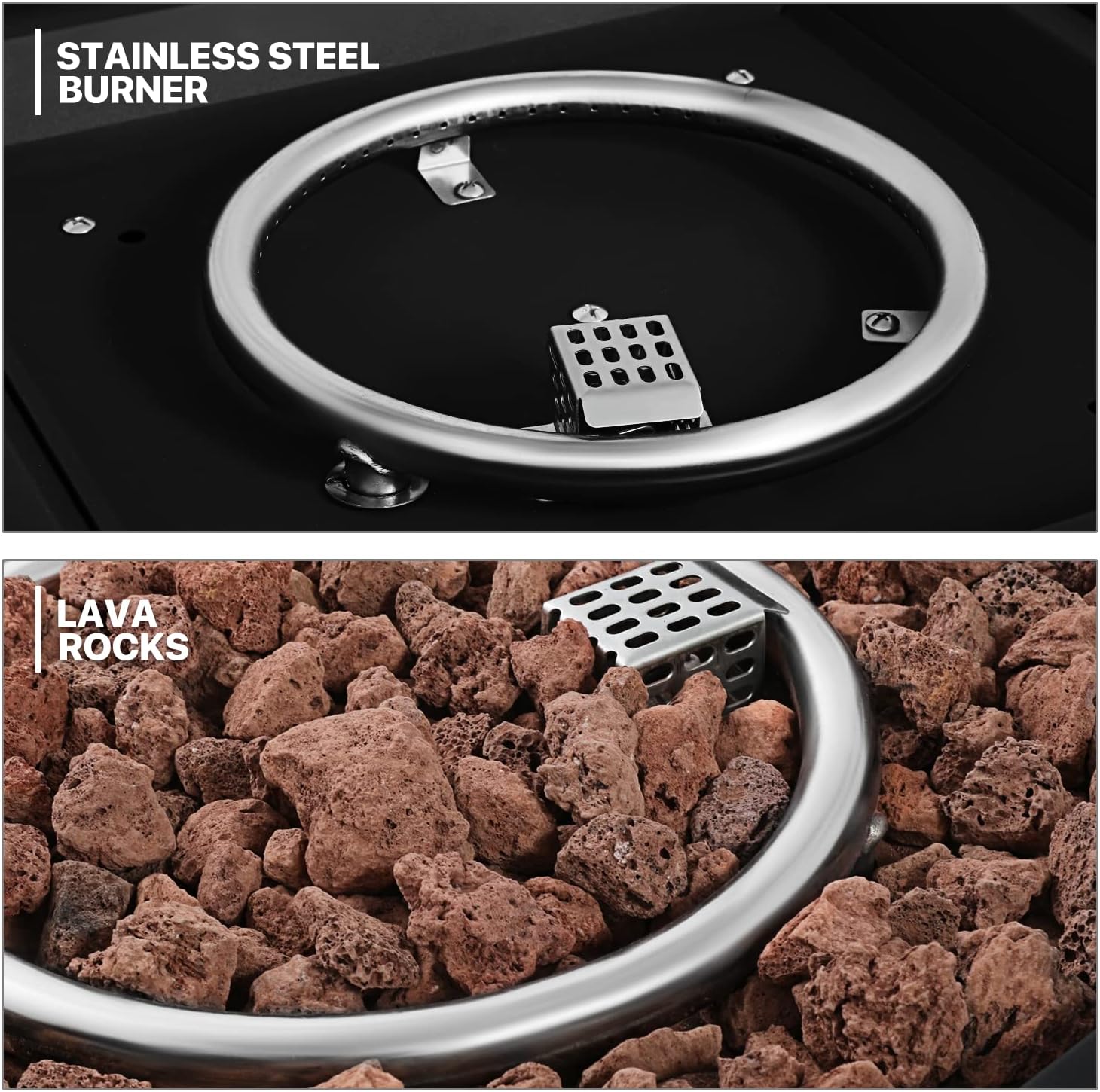 MoNiBloom 28 in Square Propane Fire Pits Table, 50000 BTU Outside Dinning Propane Outdoor Fire Pit Table Top with Lid, for Patio Deck Garden Backyard,Black