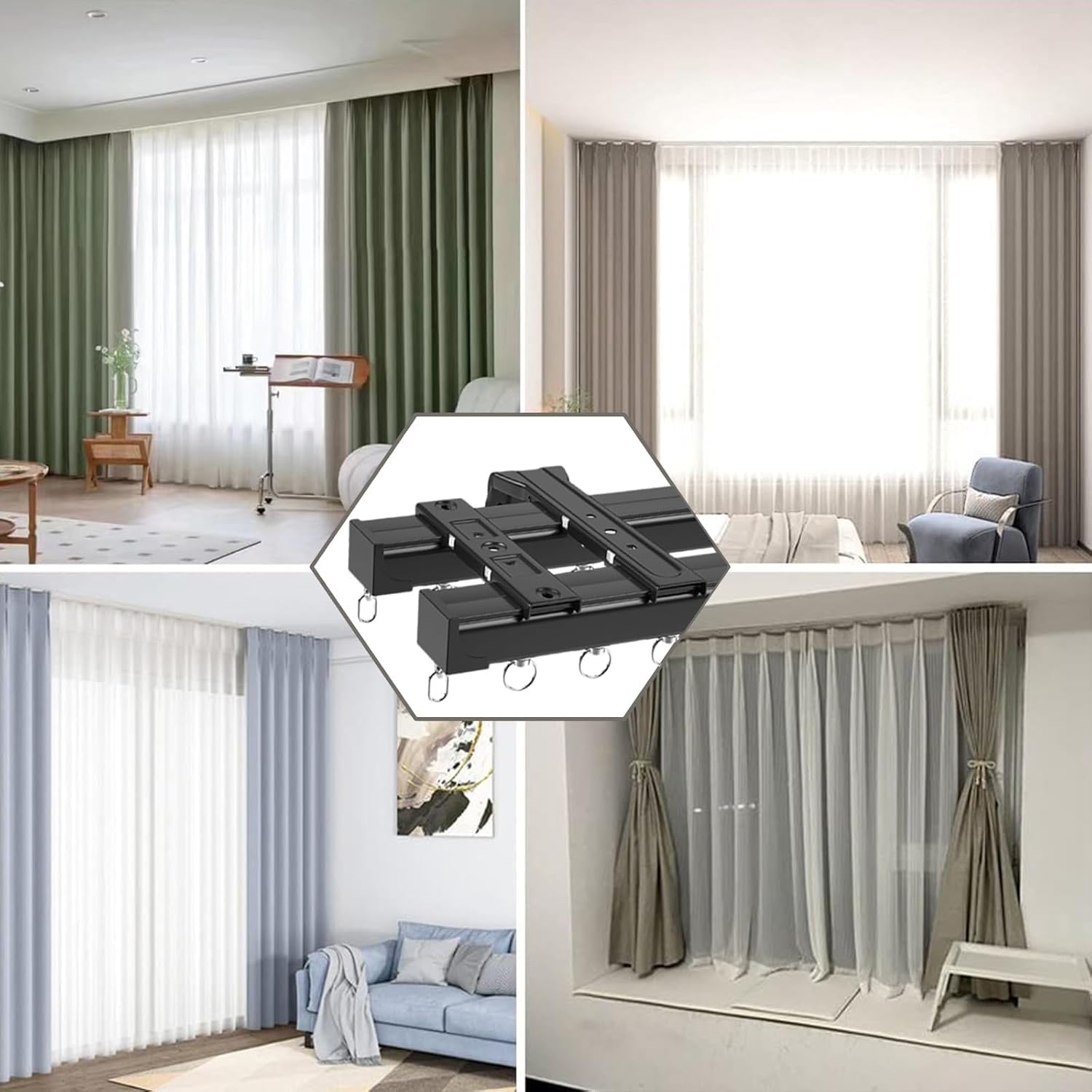 Ensemble de rails de rideau de plafond, séparateur de pièce en aluminium lourd avec double rails, comprend le matériel d'installation, les crochets à rouleaux et les embouts pour une séparation
