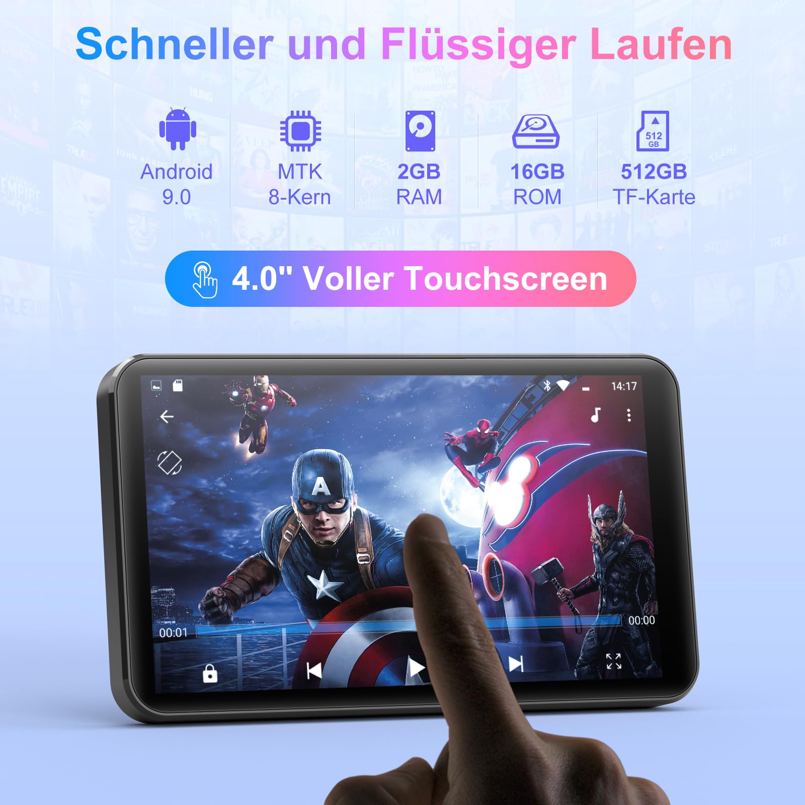 MECHEN MP3 Player Spotify mit Android 9.0, Bluetooth 4.1 & WLAN, 4 Zoll Display, Amazon Musik, Audible, Radio, Offline-Apps, Ideal für Sport, Reisen & Kinder (grau)