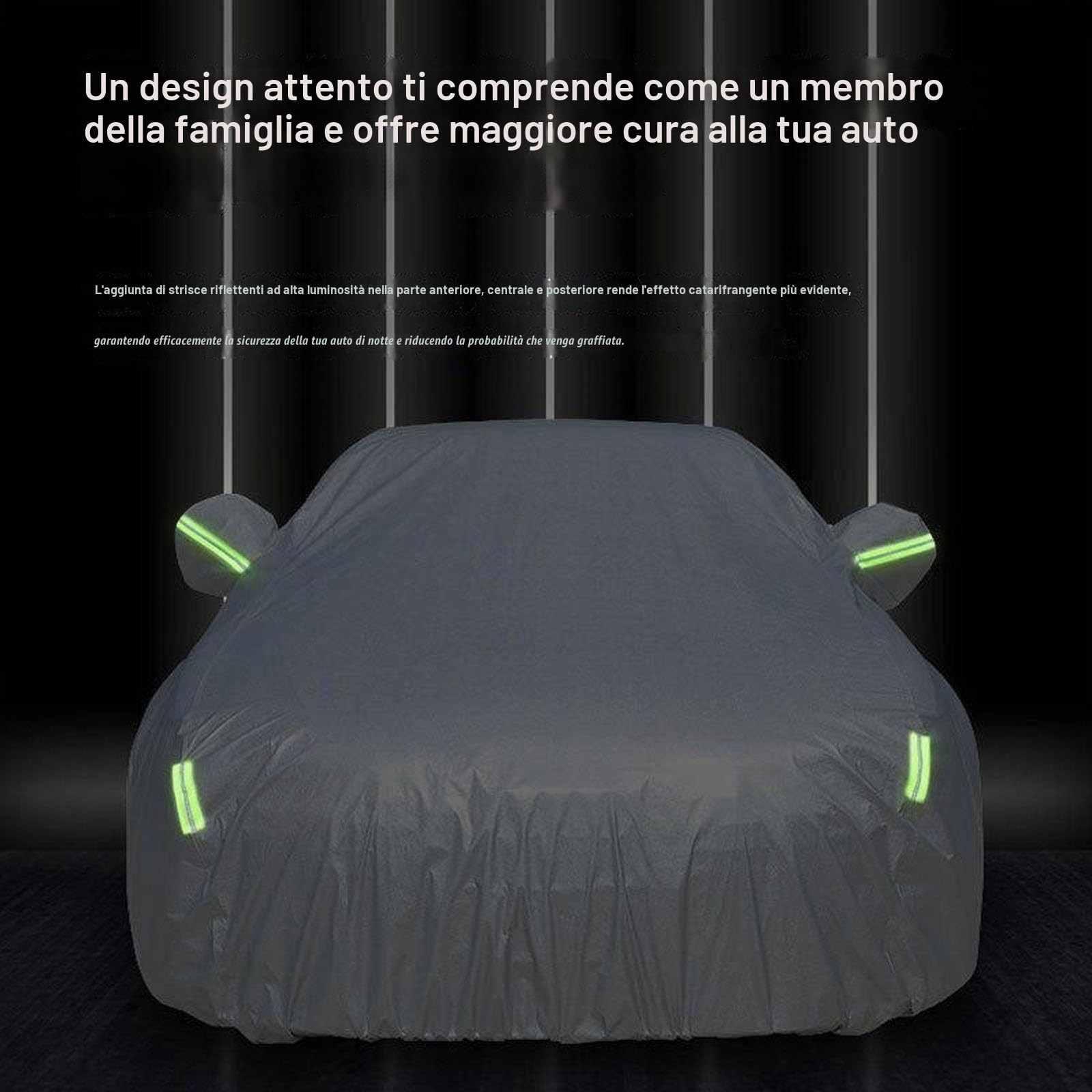 Telo Copriauto Antigrandine 430 x 180 x 160 cm Resistente Ad Acqua Polvere Neve Sole Freddo Impermeabile Antigraffio Copertura per Auto Telo Copriauto per Interno Ed Esterno, Nero