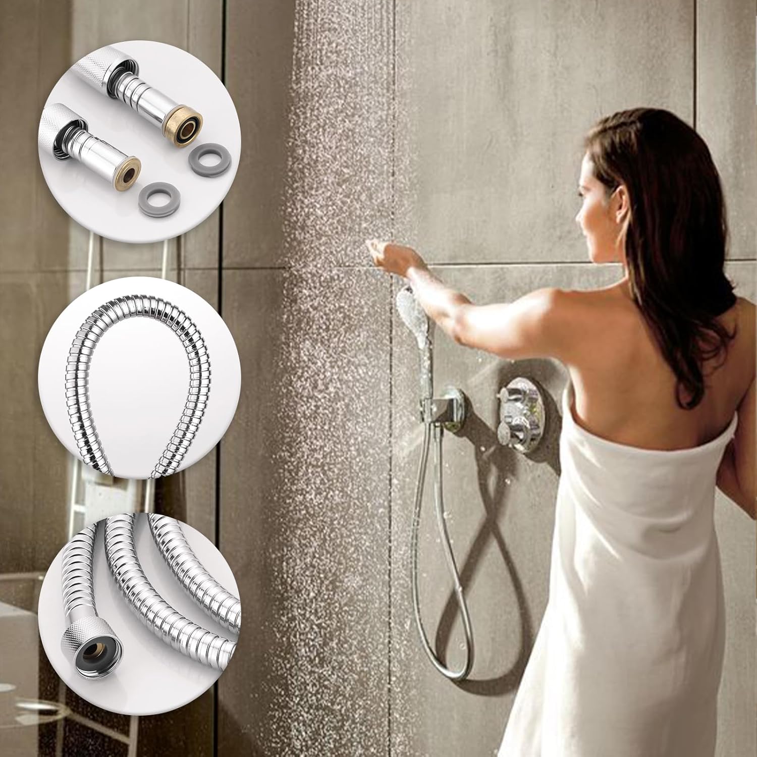 59 Inches Universal Shower Hose Compatible with GROHE 28143000 RelexaFlex Metal Longlife Starlight Chrome Premium Stainless Steel Shower Head Hose, Flexible Hand Held Shower Hose Extension