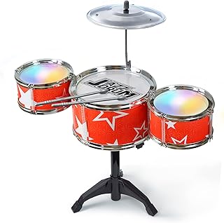 TOMMYHOME Mini Electronic Drum Set for Kids,Musical Initiation Toys with Various Instrument Sounds. Great Holiday for Girls & Boys (Red)