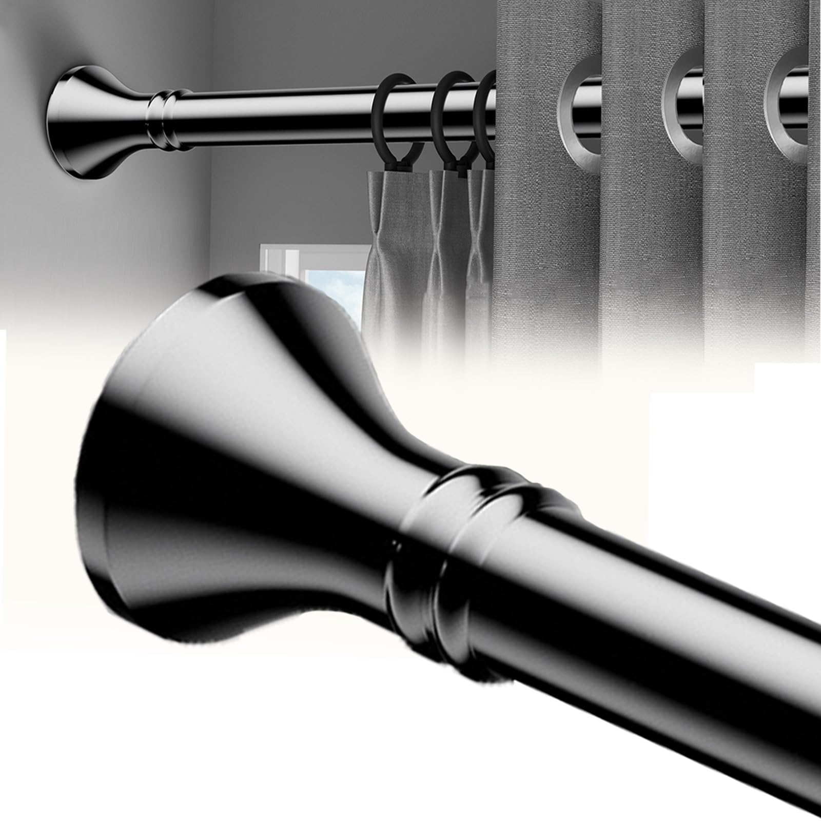 1PC Telescopic Curtain Rod, 40 to 500 cm Adjustable Heavy Duty Tension Rods, No Drill Shower Curtain Rods for Bathroom Closet and Bedroom(Stainless Steel,50-75cm)