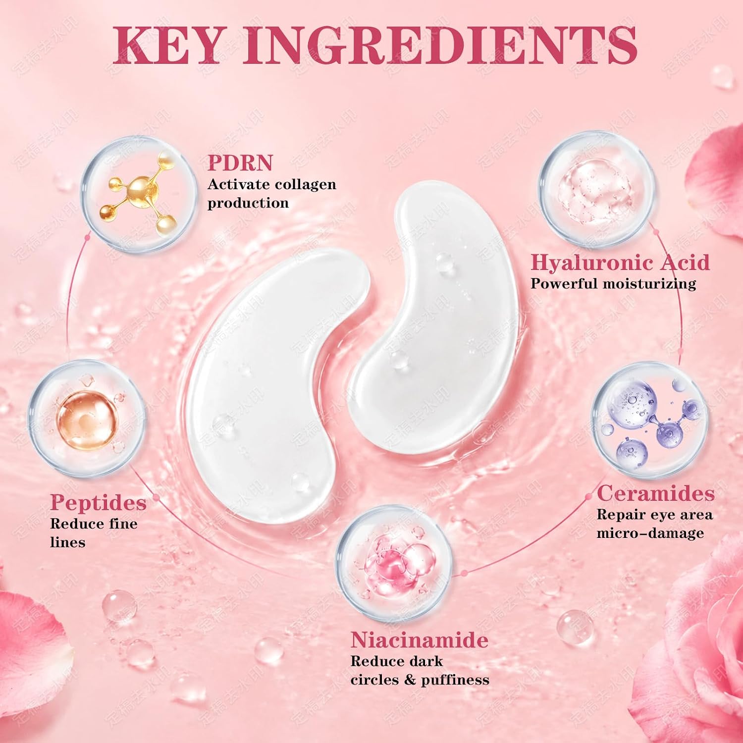 PDRN Collagen Peptide Eye Patches for Women, Hydrogel Under Eye Mask