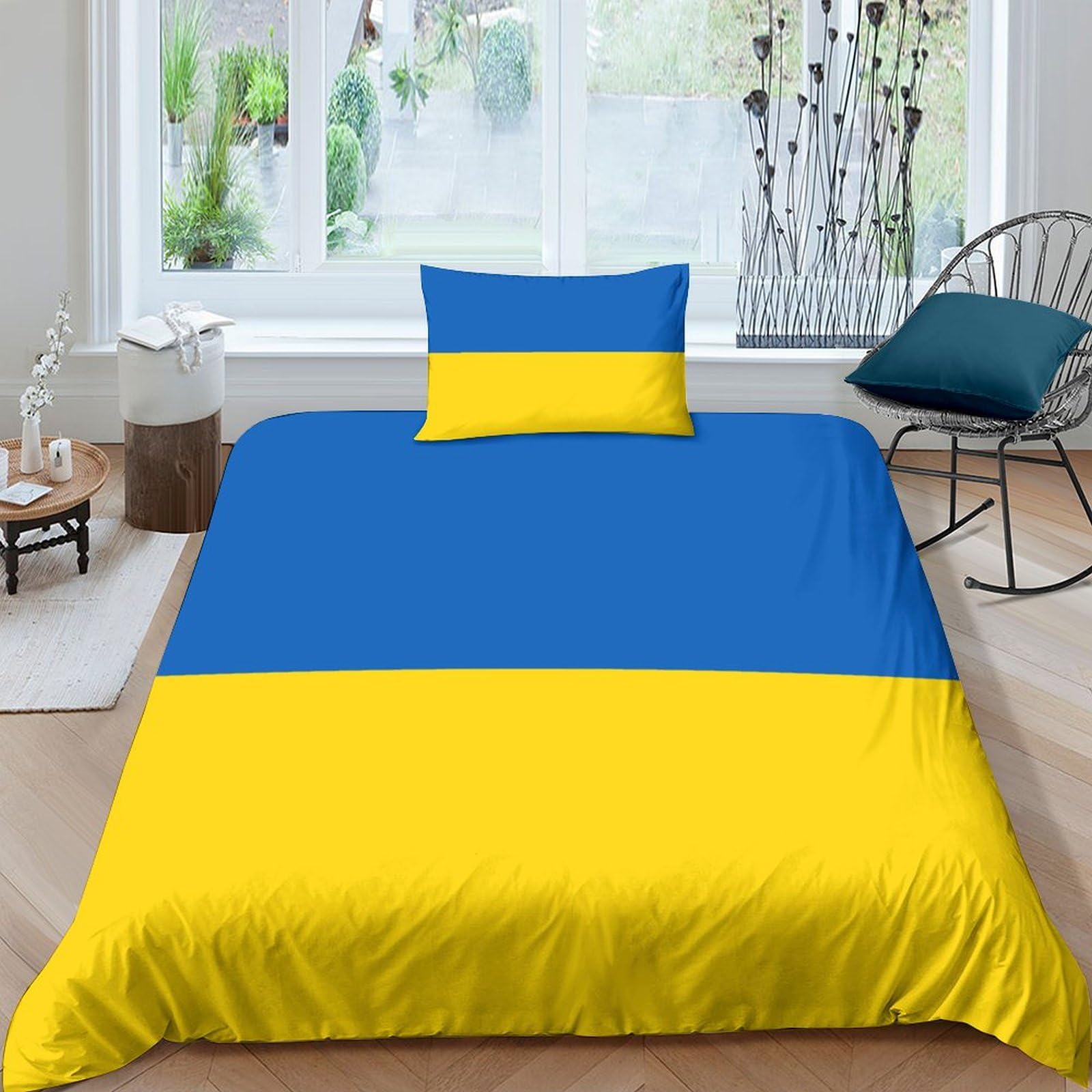 Aaharya Flag Of Ukraine Duvet Cover With Pillowcases 3D National Flag Printed Bedding Set With Zipper Closure Unique Design Anti-Allergic Quilt Cover Single（135X200cm）