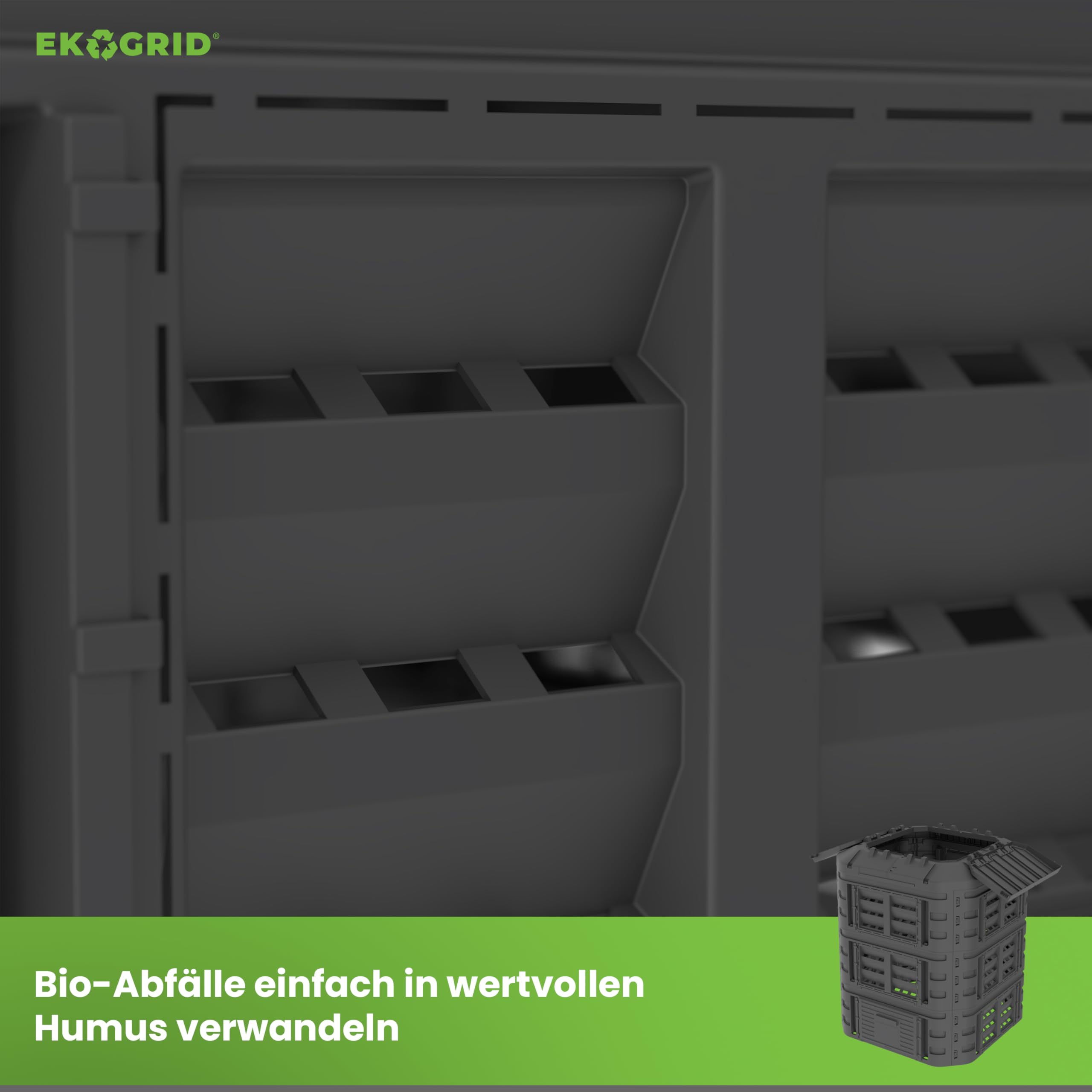 Compostador Modular para jardín EKOGRID - 860 L - Compostador con riego por Goteo y aireación - Negro