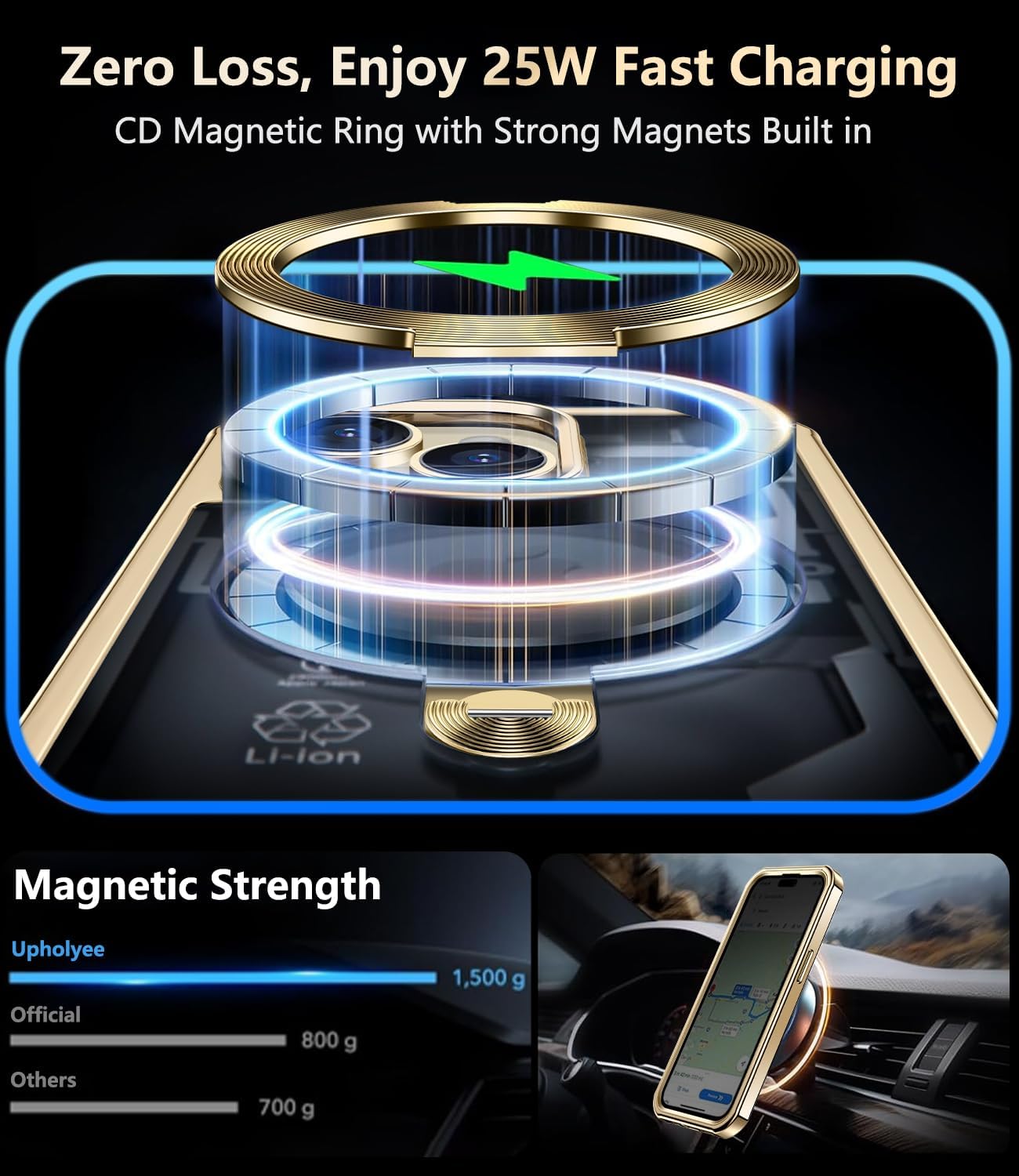 [360° Rotatable CD Stand & Built-in Privacy Screen Magnetic Case for iPhone 13 [Compatible with MagSafe & Full Signal] Mil-Grade Shockproof Full Body Anti-Spy Cover for 13-Gold - Image 4