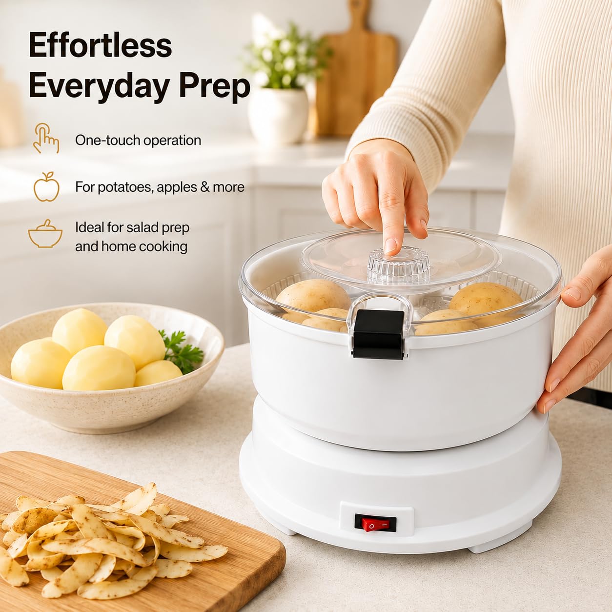 Éplucheur électrique de pommes de terre 1 kg avec fonctionnement automatique One-Touch