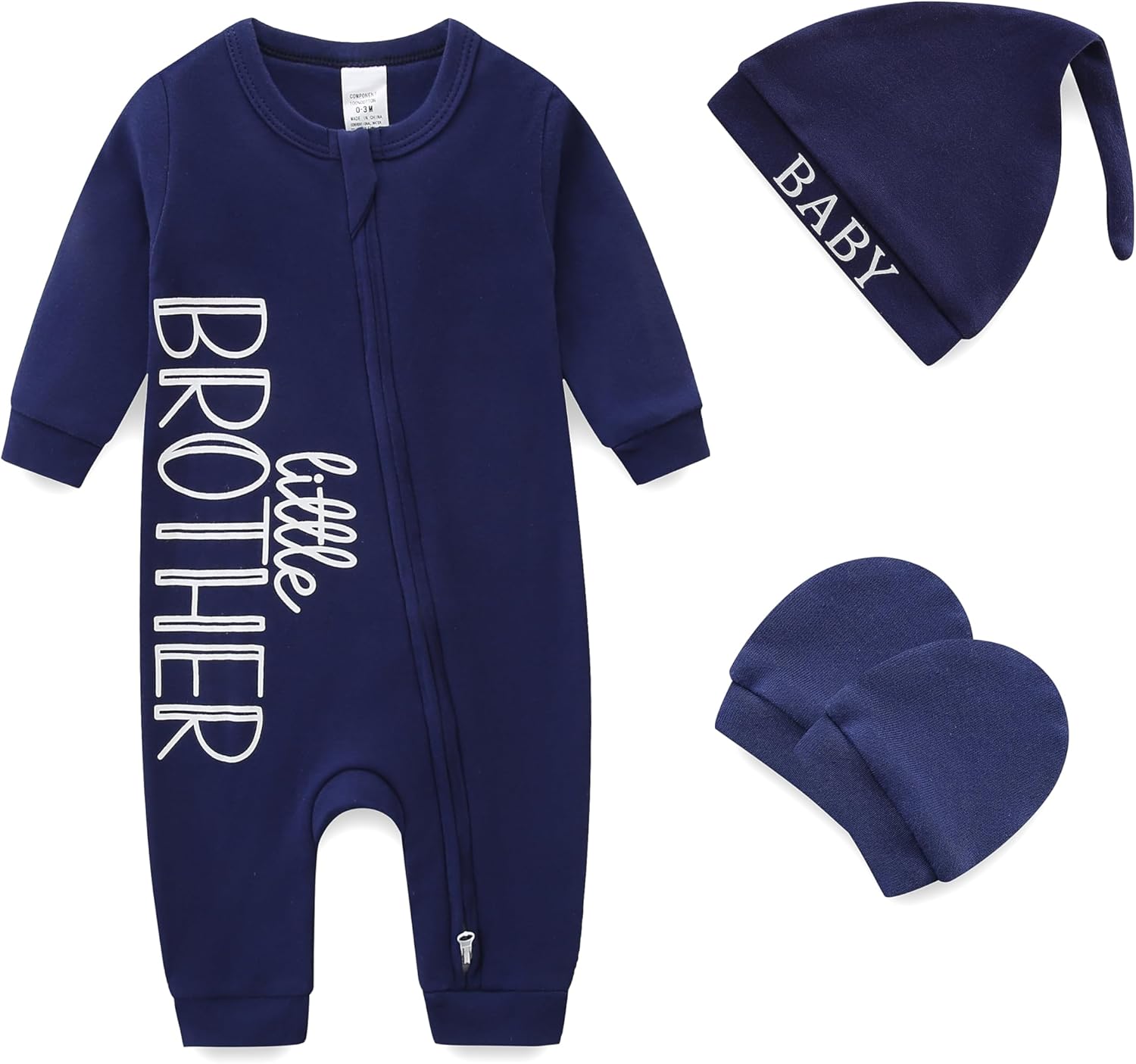 Newborn Baby Boys Outfit 3Pcs Baby Boy Clothing Letter Print Cotton Romper with Gloves and Hat