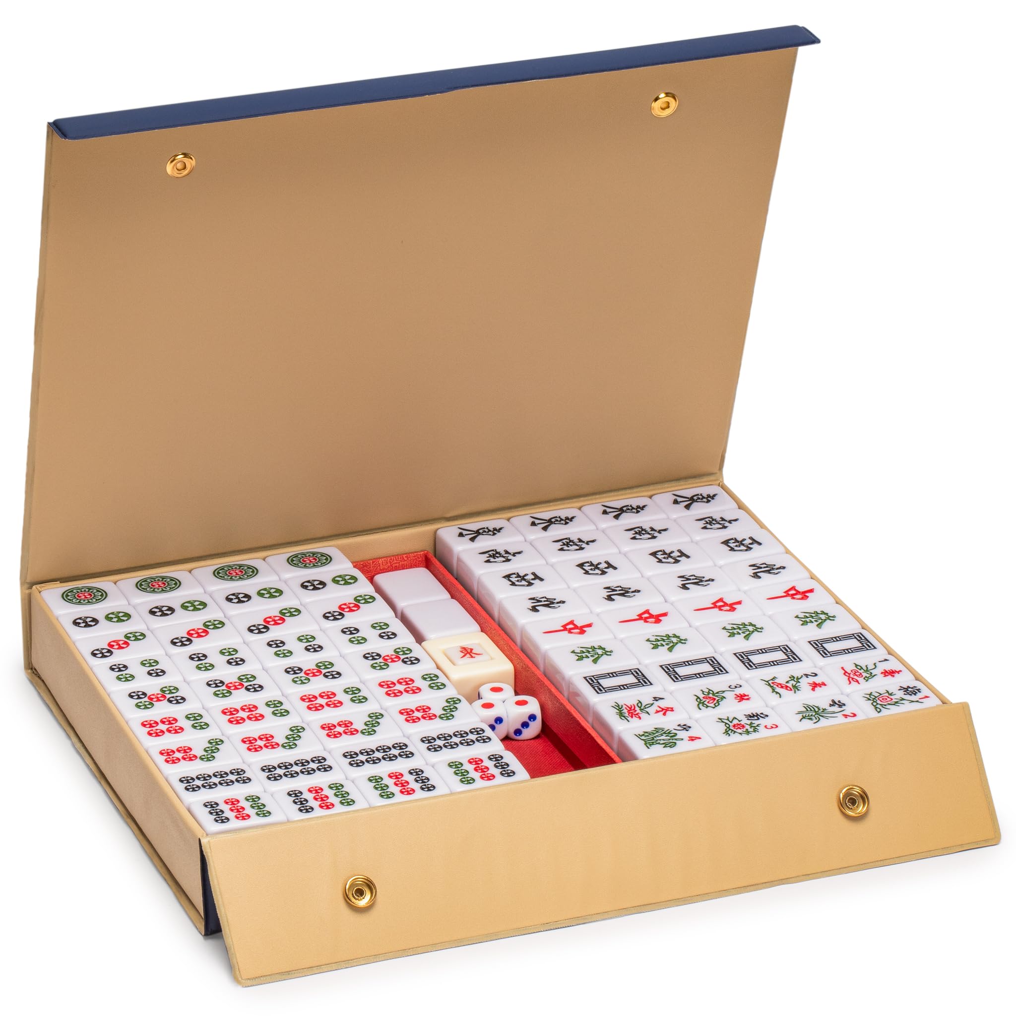 Yellow Mountain Imports “Bleau Royal” Jeu de Mahjong Chinois avec 146 tuiles Taille Moyenne (Coffret Vinyle Bleu) – exclusivement pour Jeu Chinois [「皇天藍」中國麻將]