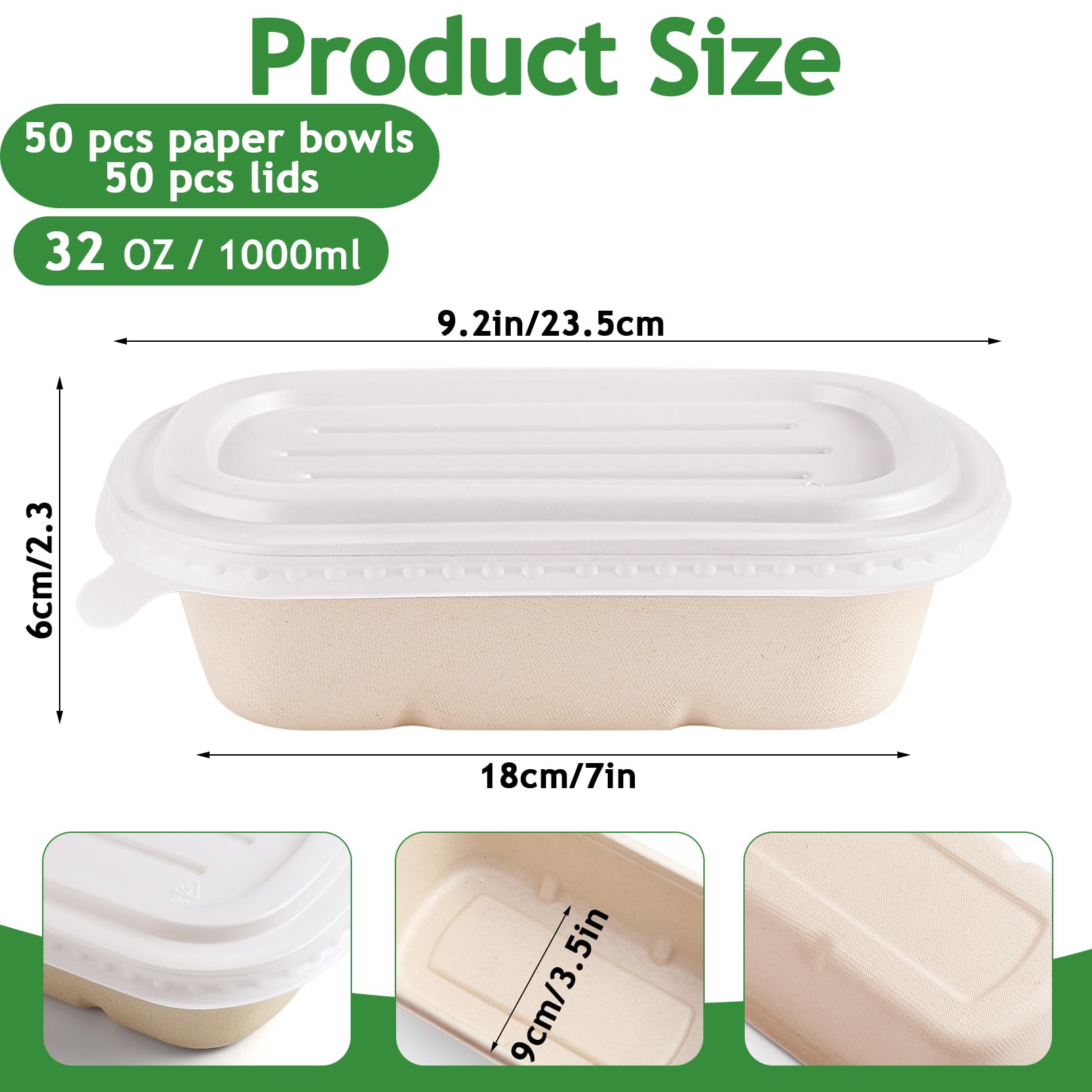 50 Stück Kraftpapier Schale mit Deckel, 1000ml/32oz Pappschüsseln, Take Away Kraftpapier Box, Wiederverwendbare Salatschalen to go für Essen zum Mitnehmen Arbeitsessen Reisen