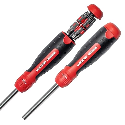 Megapro Automotive Screwdriver Set | One Multi-Bit Screwdriver with ¼” Hex Shaft | Phillips, Torx | Compact Automotive Bit Set (Ratcheting)