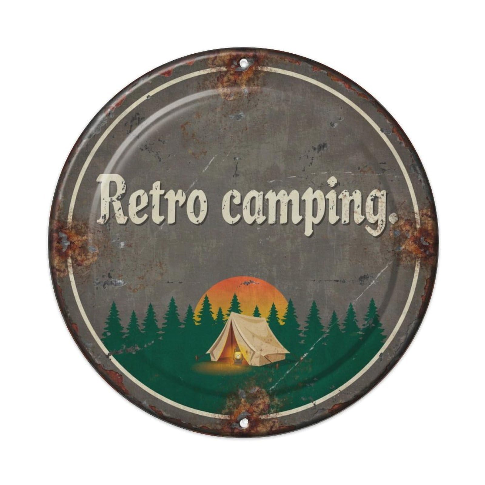 Retro Camping. Metal Tin Sign Plaque