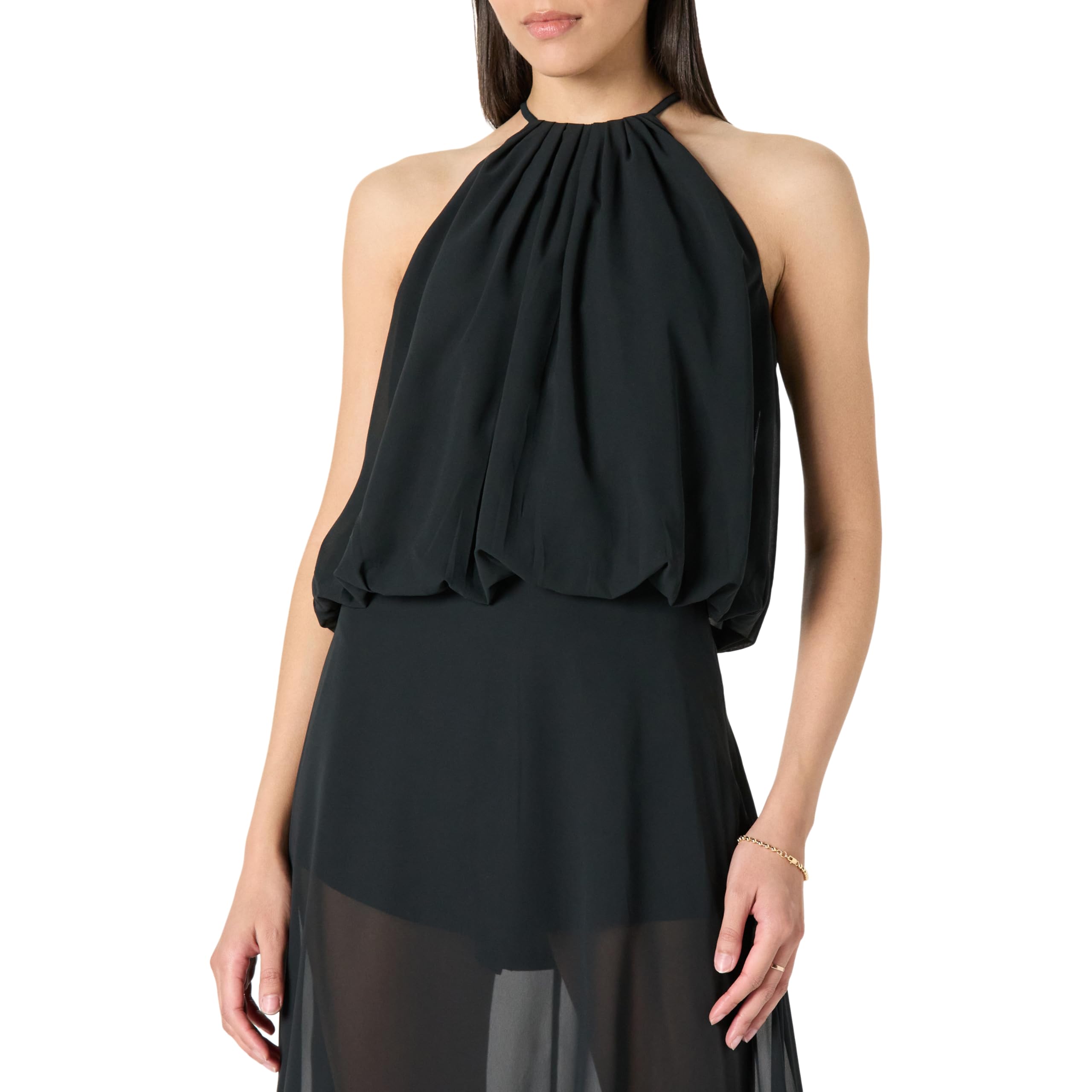 The Drop Women's Kory Shirred Neck Chiffon Halter Bubble Top Summer Lightweight Breathable Sleeveless Party Dress
| The 