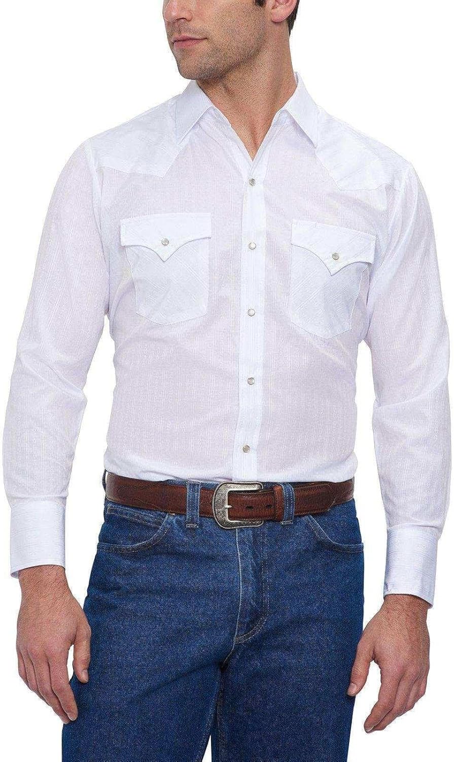 Ely Cattleman Men's Long Sleeve Tone On Tone Western Shirt, White, XLT