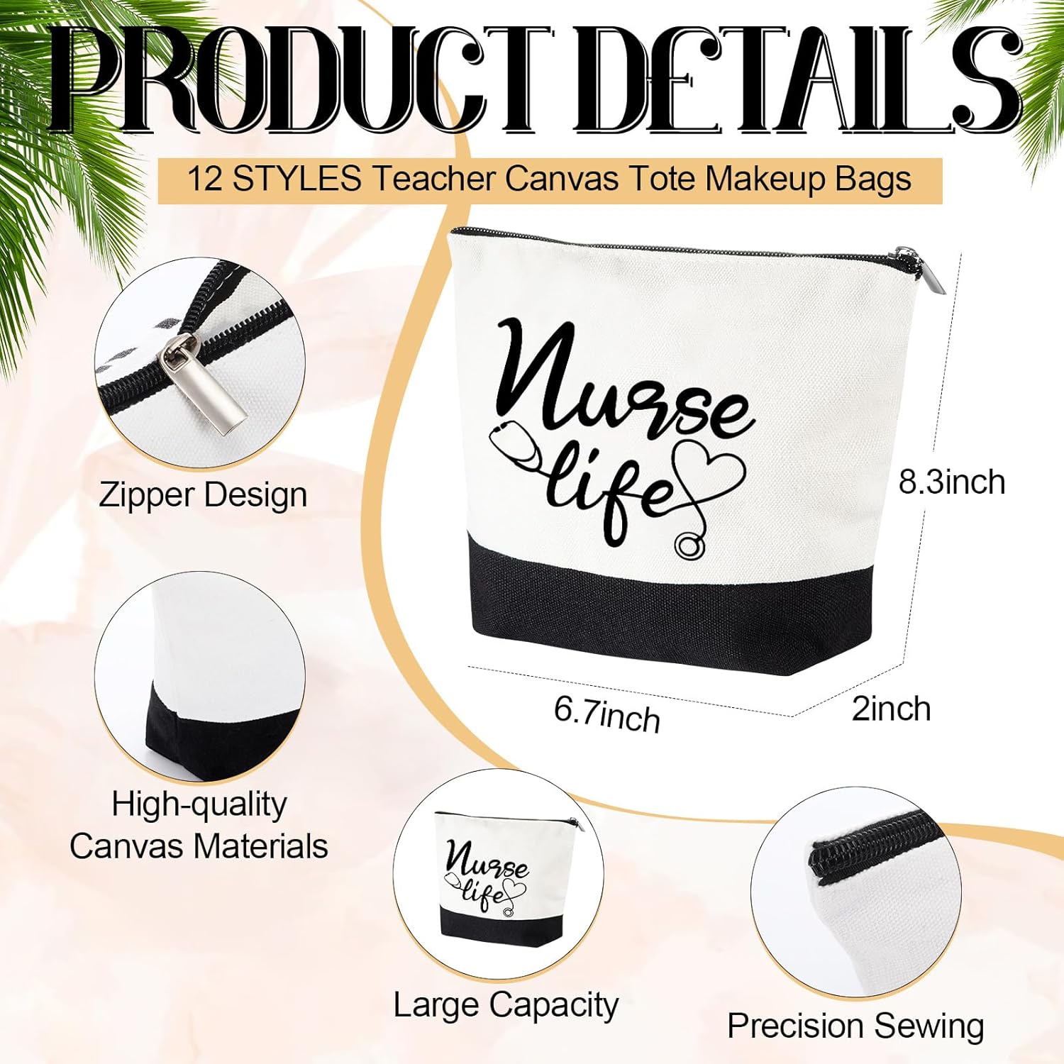 Paterr 24 Pcs Christmas Nurse Appreciation Gifts Bulk, Thank You Cna Canvas Tote Bags Makeup Cosmetic Bag with Handles