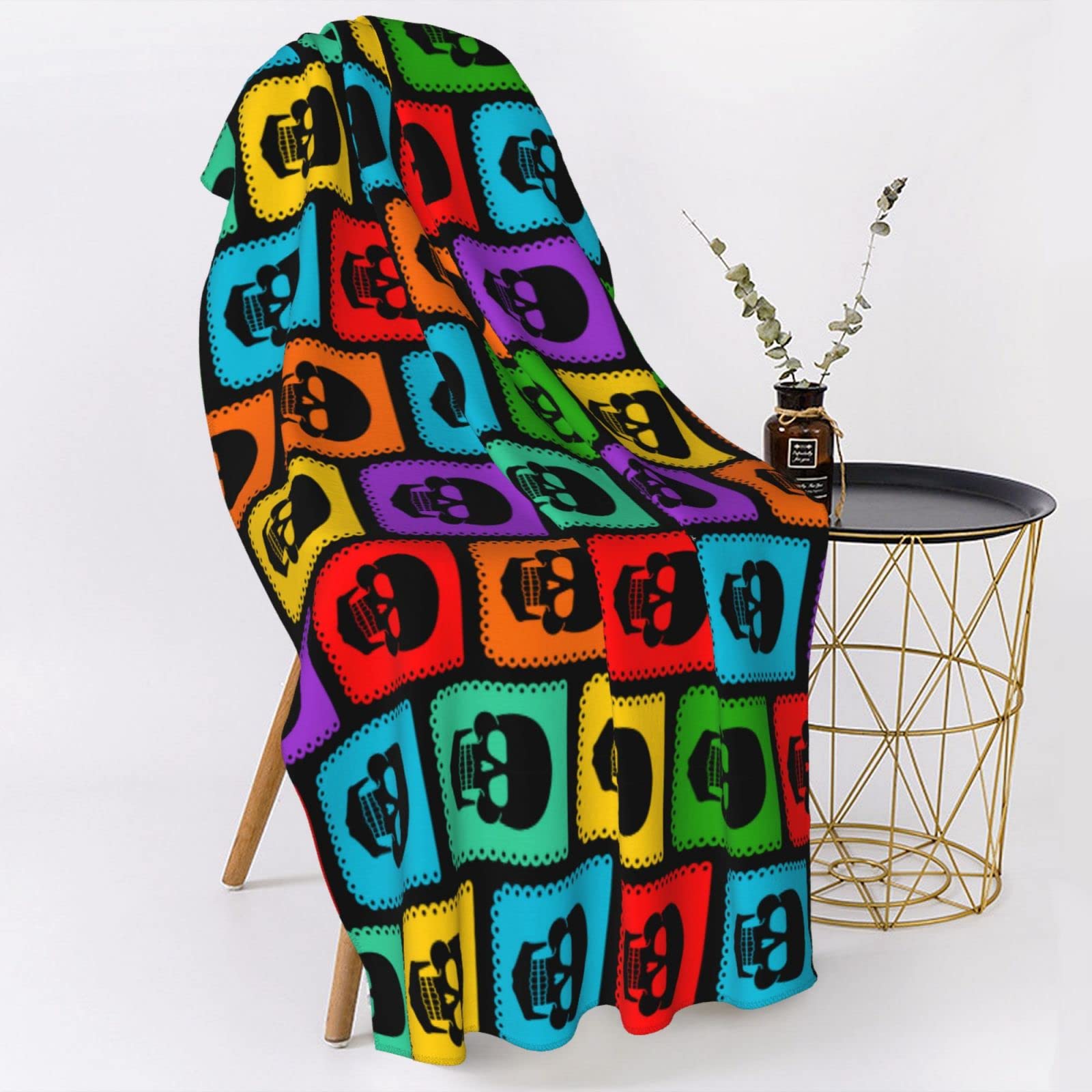 Serviette De Plage Squelette Tête De Mort – Microfibre Absorbante, Séchage Rapide 80x160 Cm