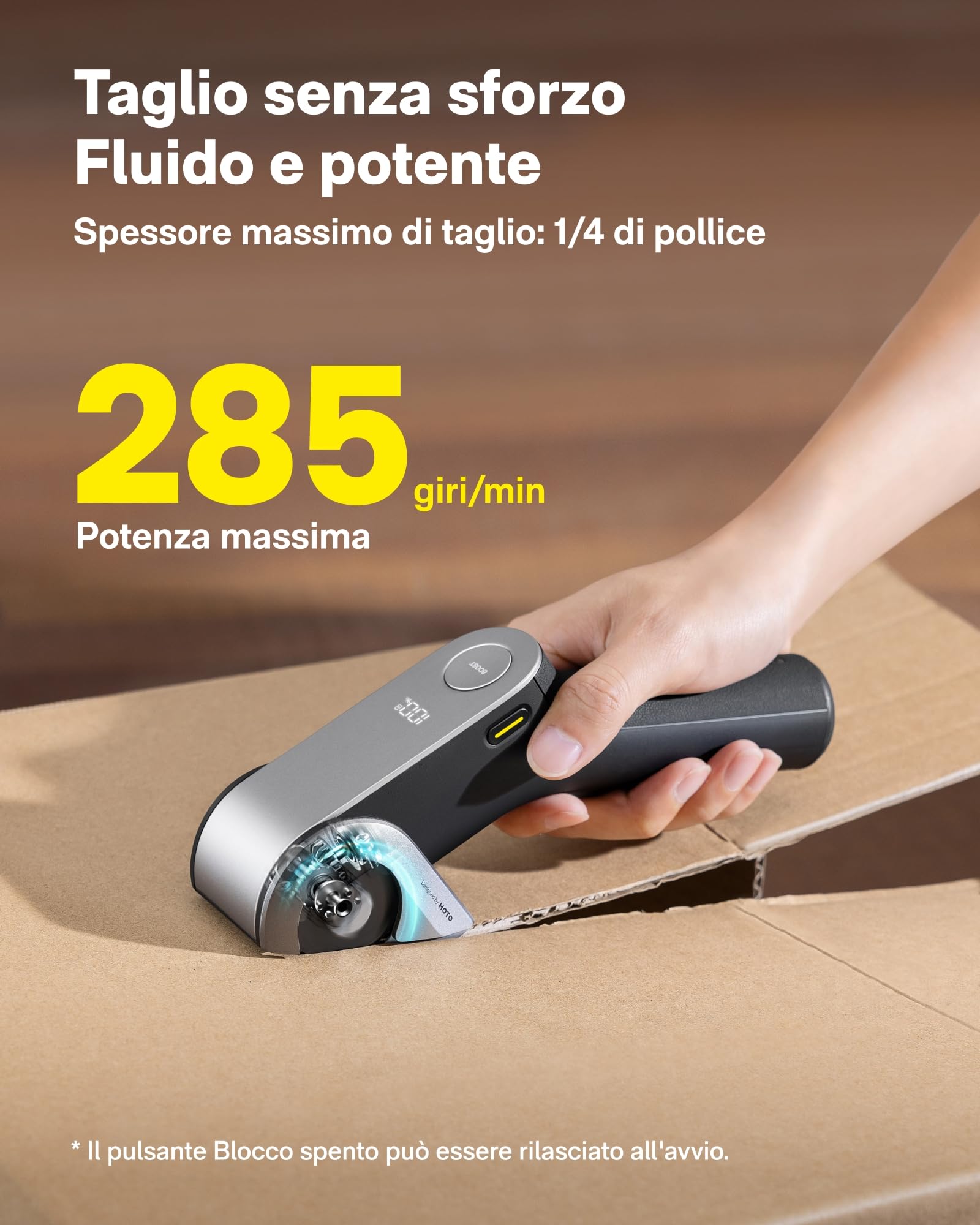 HOTO EdgeFlow Forbici Elettriche Senza Fili, Taglio Rotante per Cartone, Lama in Titanio, luce LED, Sistema Autoaffilante, Sostituzione Lama Senza Attrezzi, per Cartone, Tappeti e Pelle