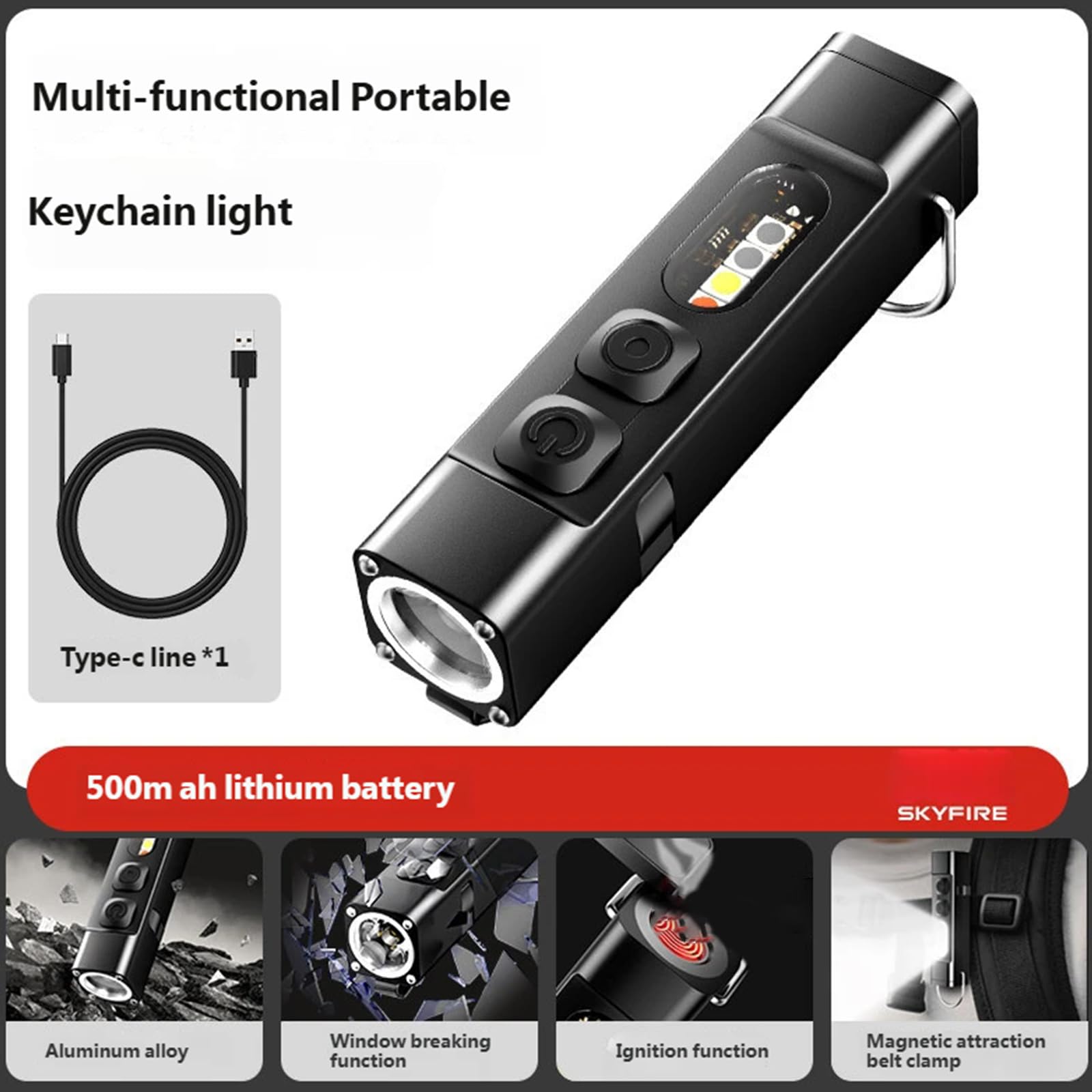 Wiederaufladbares Clip Licht mit Kabel, kompakte, helle LED Taschenlampe für unterwegs, Zuhause, schwarze kleine Taschenlampe, Nachtspaziergangslicht
