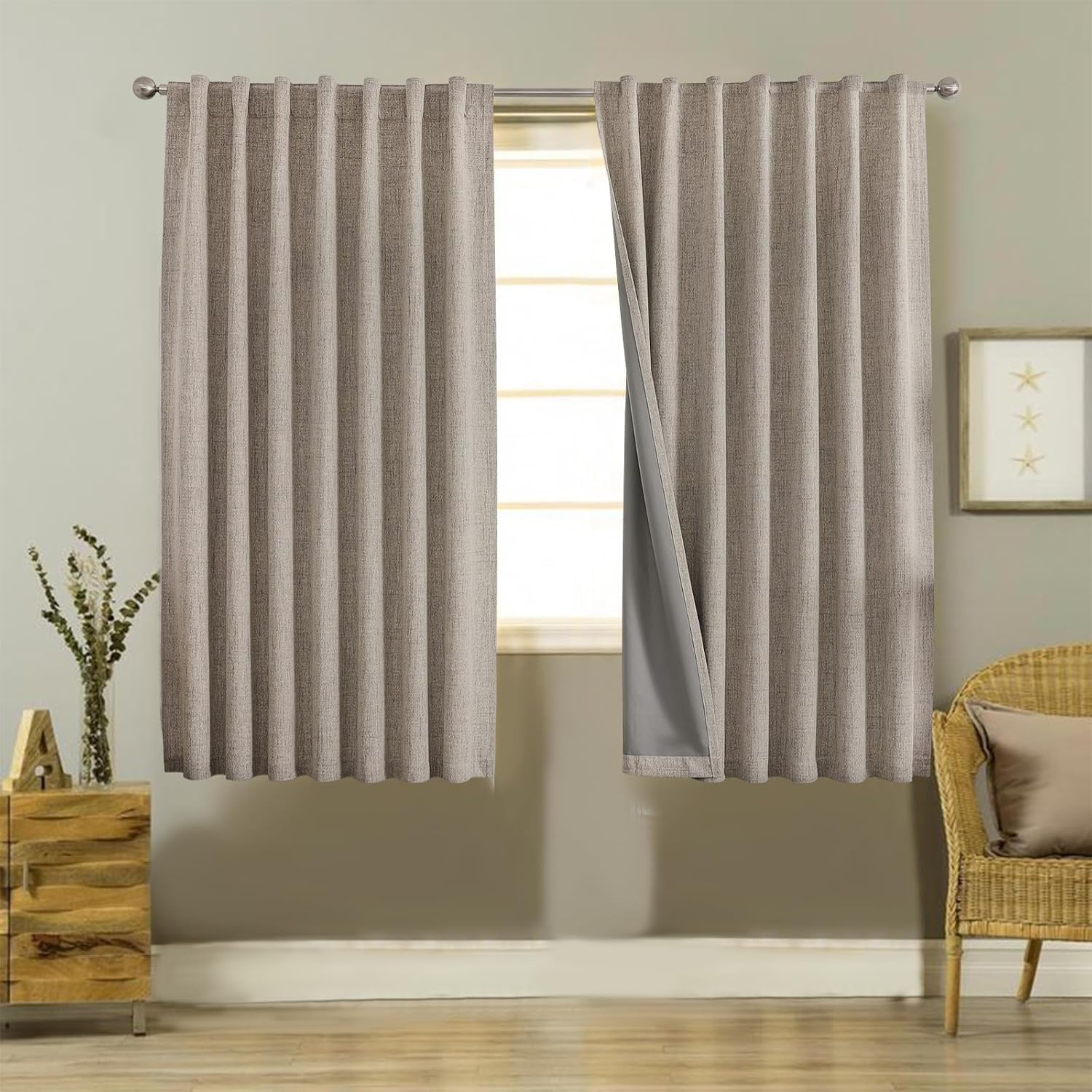 Joydeco Blackout Thermal Lined Curtains 52x54 Inch Drop 2 Panels with Back Tabs & Rod Pocket, 100% Light Blocking Linen Texture Fabric Curtain Drapes for Living Room Bedroom โ image 1