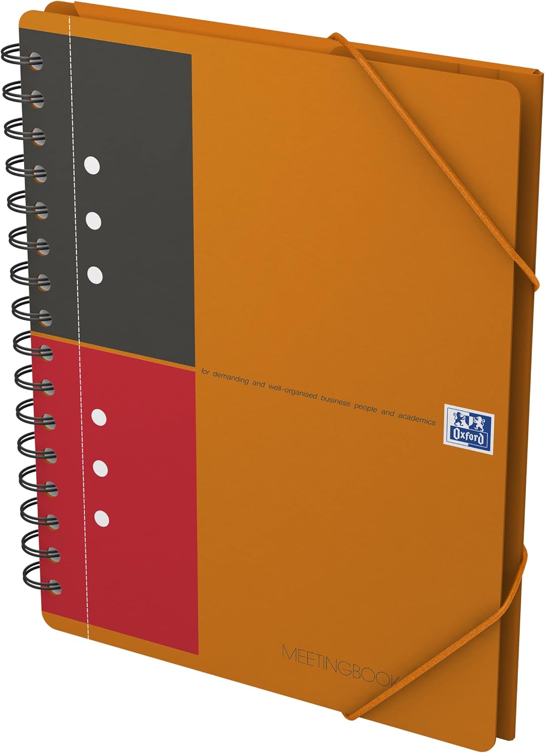 OXFORD 100103453 Meetingbook International A5 + Lined 10-Hole Punched 160 Sheets 2 in 1: College Block and Elastic Band Orange - Clever Organization for Managers and Executives