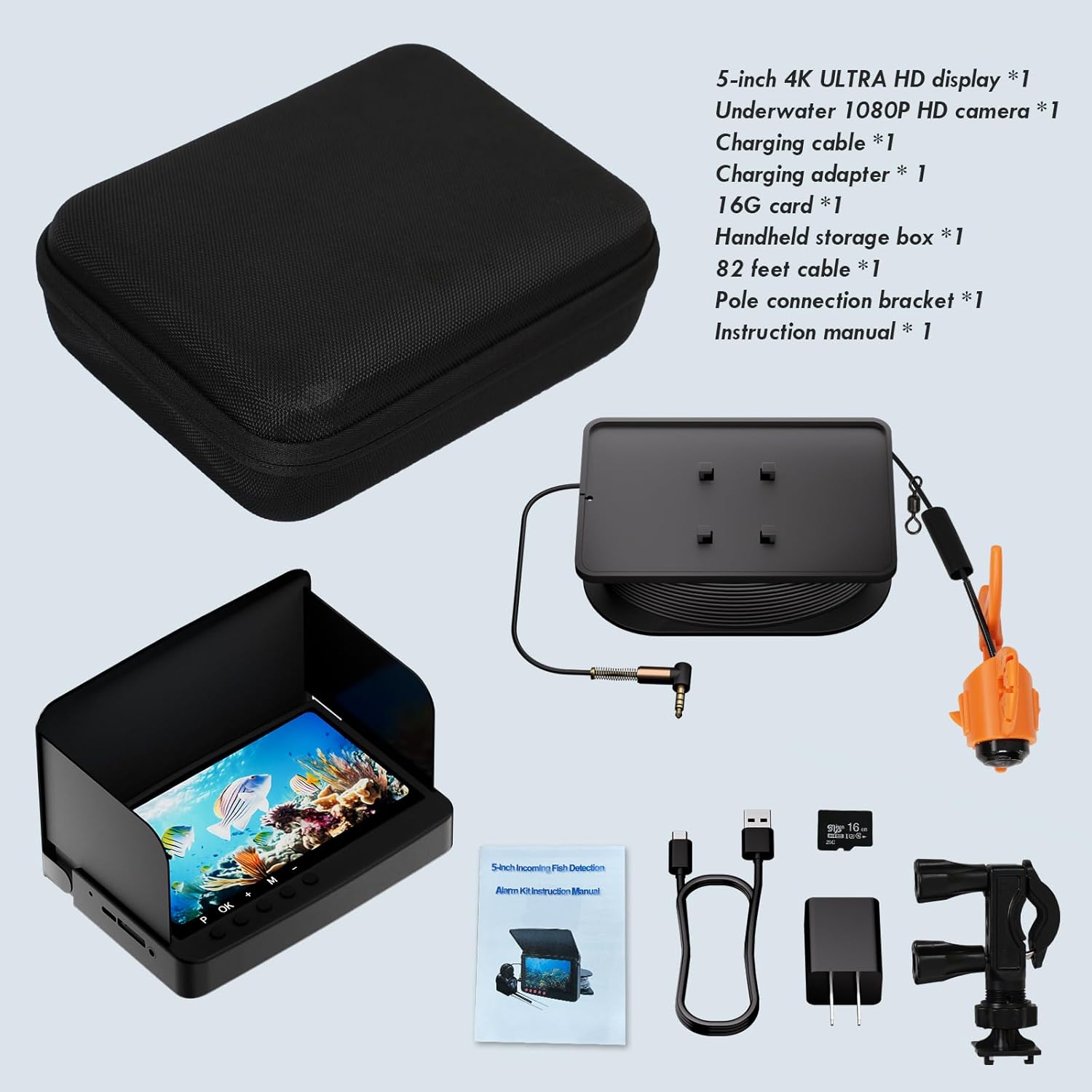 Underwater Fishing Camera Infrared Night Fishing Camera 5-inch HD Screen Equipped with 66-Foot About 20 Meters Cable 10000mah 10 Hours Battery Life for Ice Lake Sea Boat Kayak Fishing Fish Finder