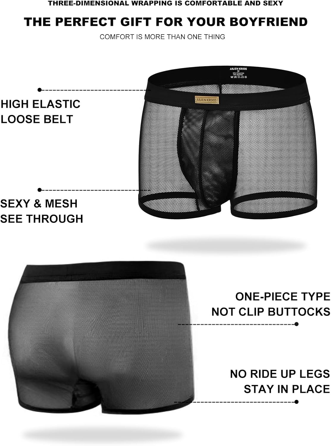 Arjen Kroos Sexy Underwear for Men Breathable Mesh Boxer Briefs Comfort Soft Trunks - Image 4