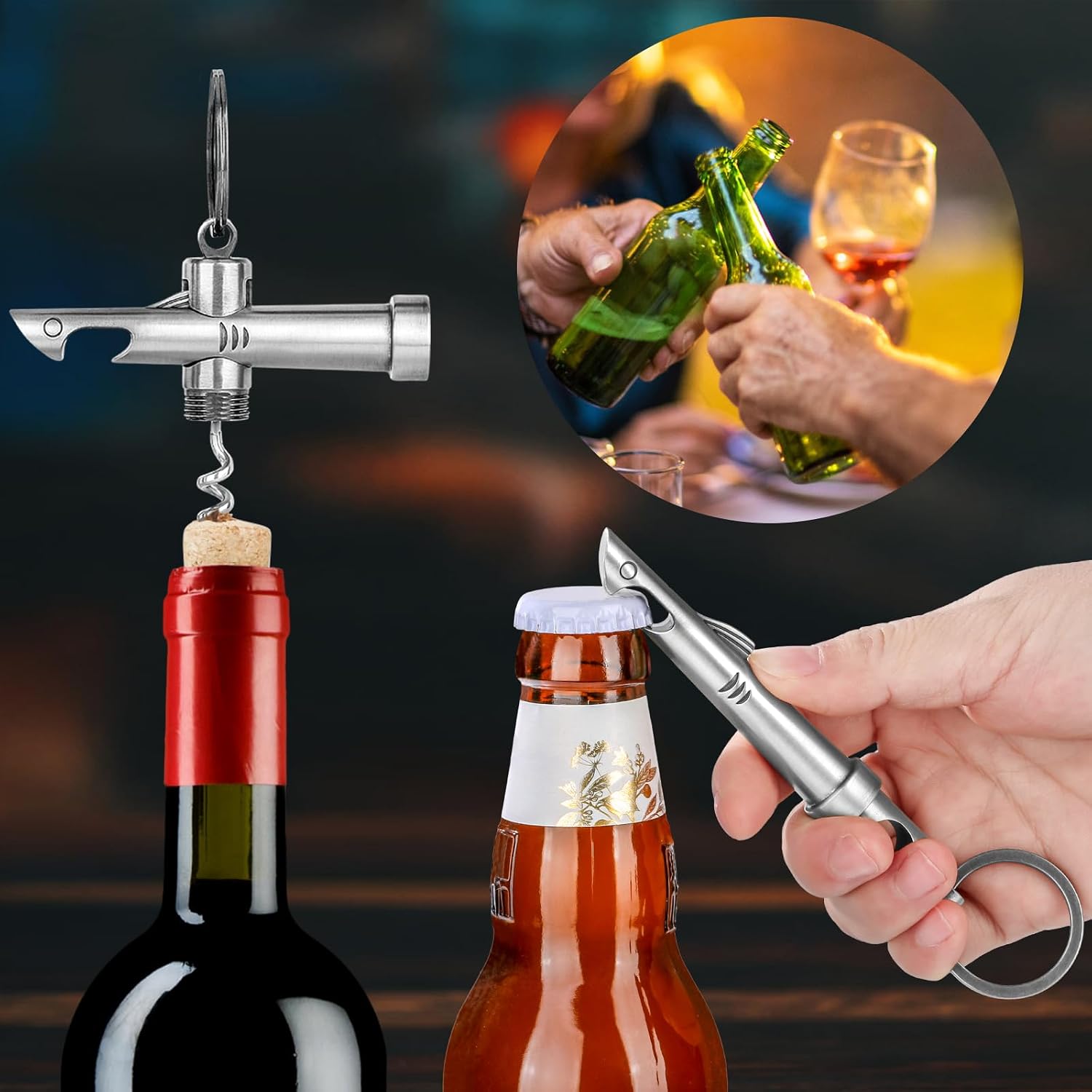 LKKCHER 2-in-1 Shark Bottle Opener, Novelty Keychain Corkscrew Wine Opener, Beer Bottle Opener, Wine & Beer Gifts for Men, Father's Day Gifts, Christmas Gifts, Birthday Gifts, Dark Silver