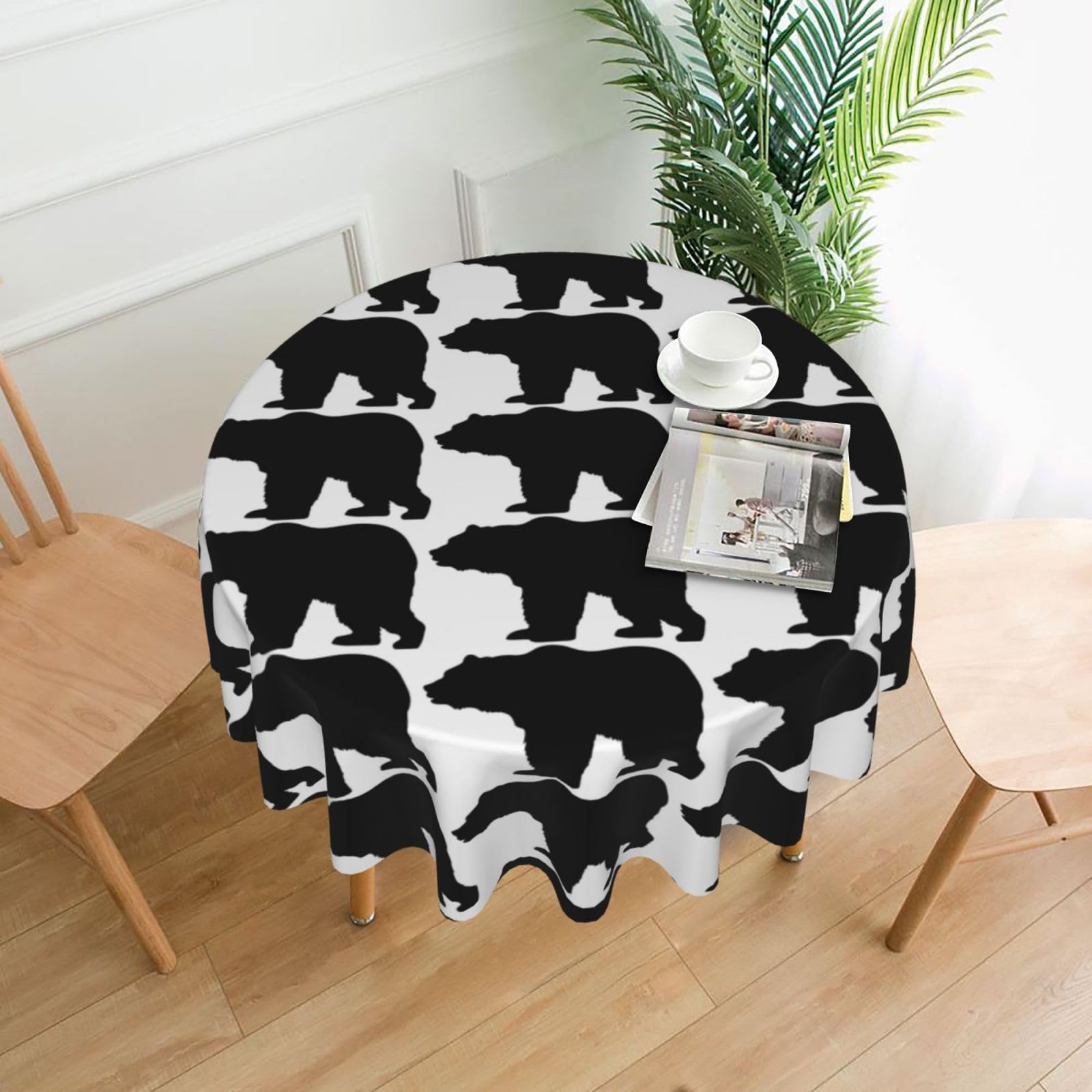 OXbnmm Bear Print Soft Round Tablecloth 60in Polyester Washable Cover Cozy Gift for Mom Housewarming