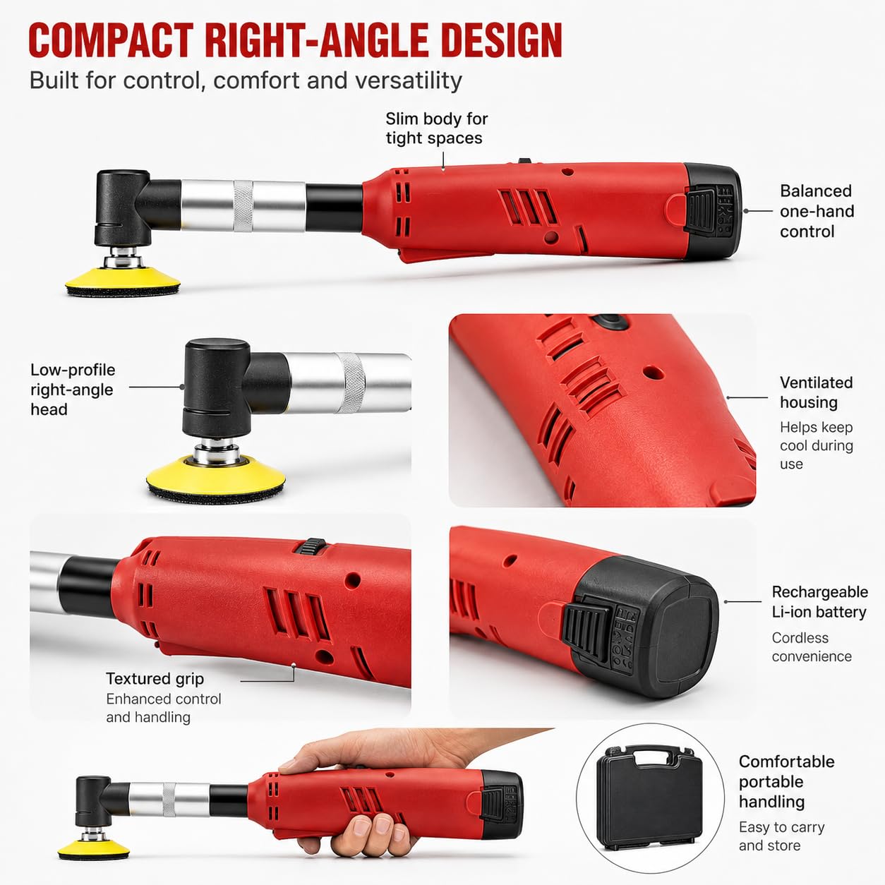 Smerigliatrice Angolare, Lucidatrice Mini Senza Fili 360W, 5 Velocità | Testa a squadra, protezione regolabile per pulizia delle fughe, lucidatura e rimozione della ruggine(Basic model)